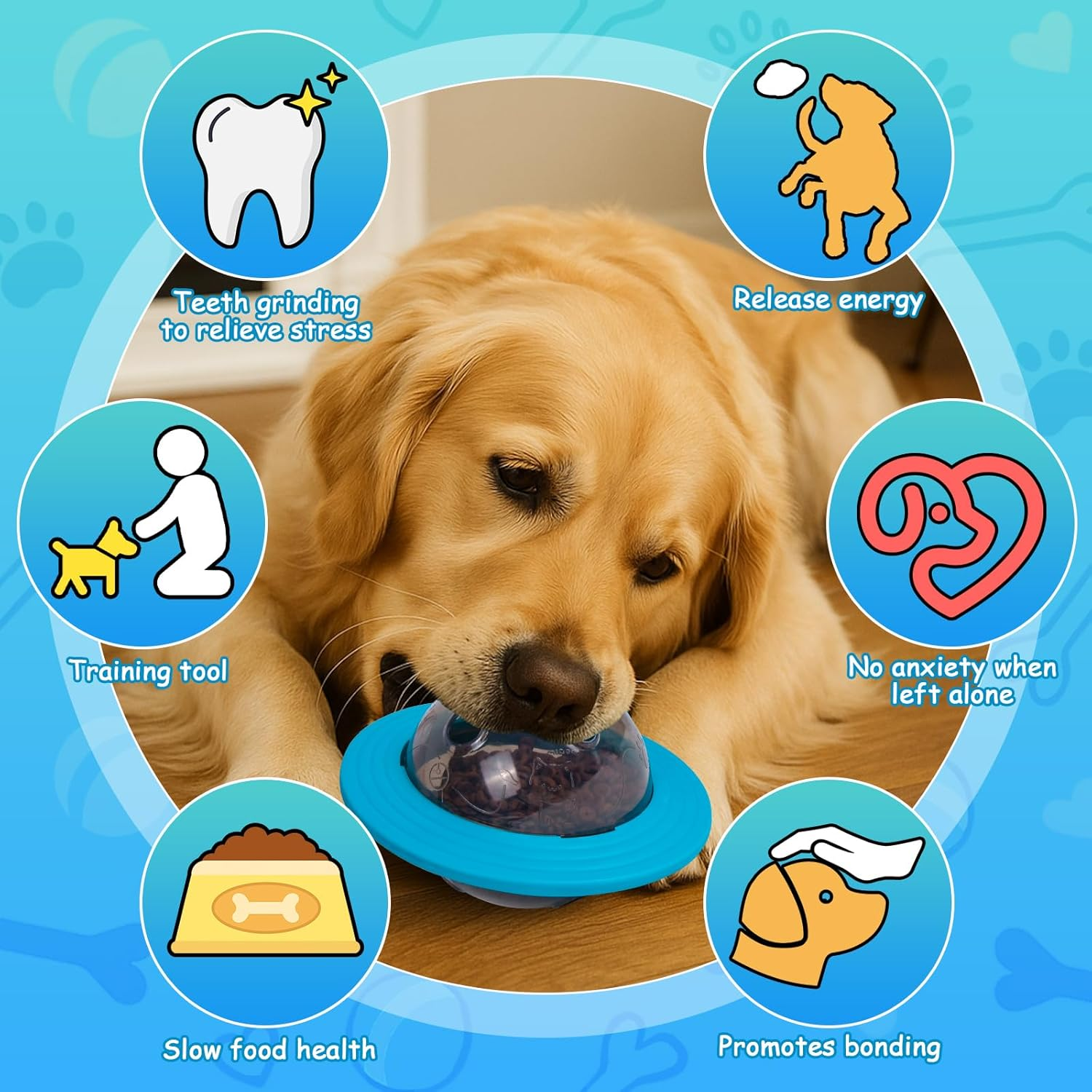 Interactive Dog Puzzle Toy, Ufo-Shaped Treat Dispenser Ball, Mental Stimulation and Training Toy for All Breeds (Blue) - Green image number 5