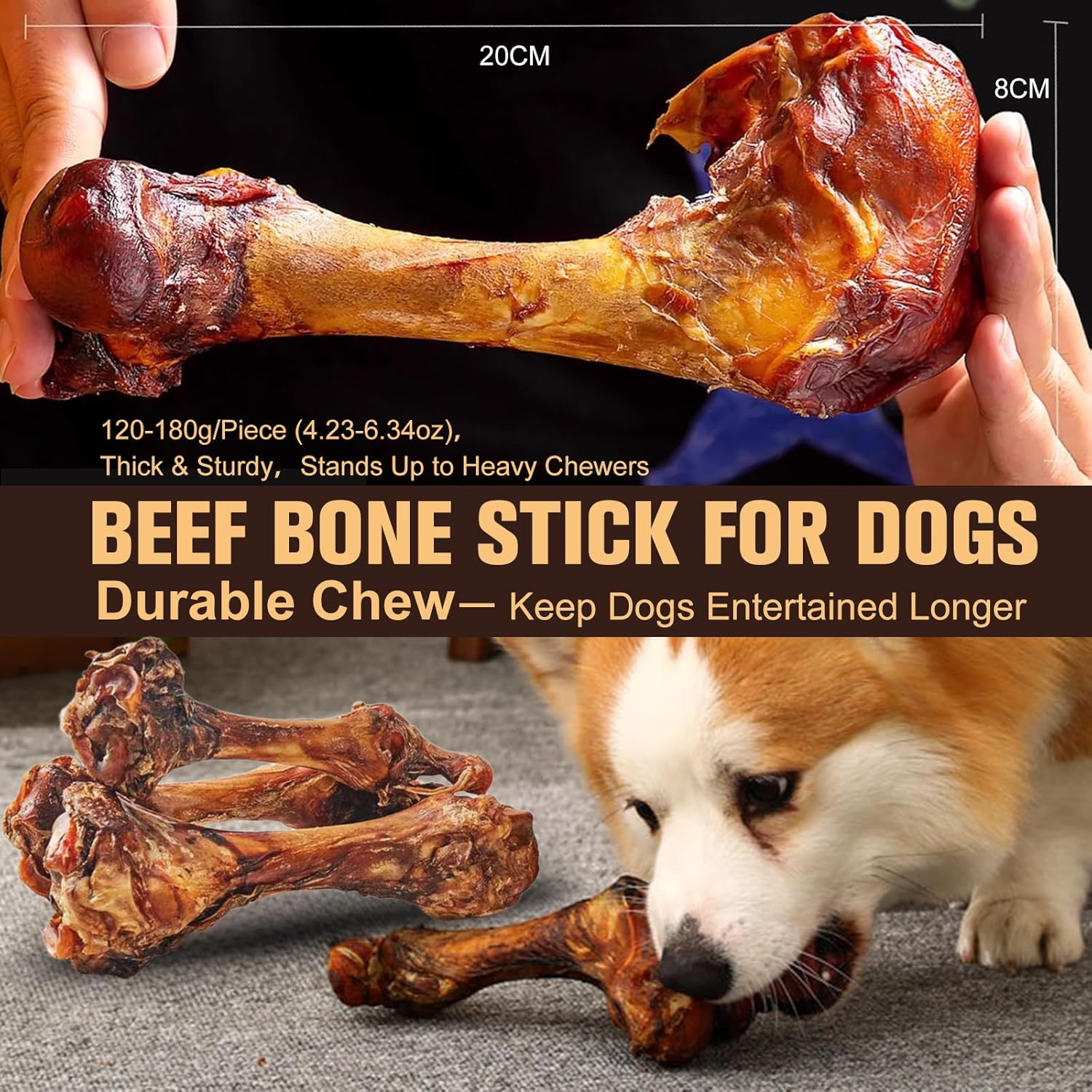 Natural Bully Sticks 100% Beef Single Ingredient for Medium & Large Dogs, 7"-8" Fully Digestible Bison Dog Chew Bones Natural Long-Lasting for Pet Chewing, Aggressive Chewers image number 5