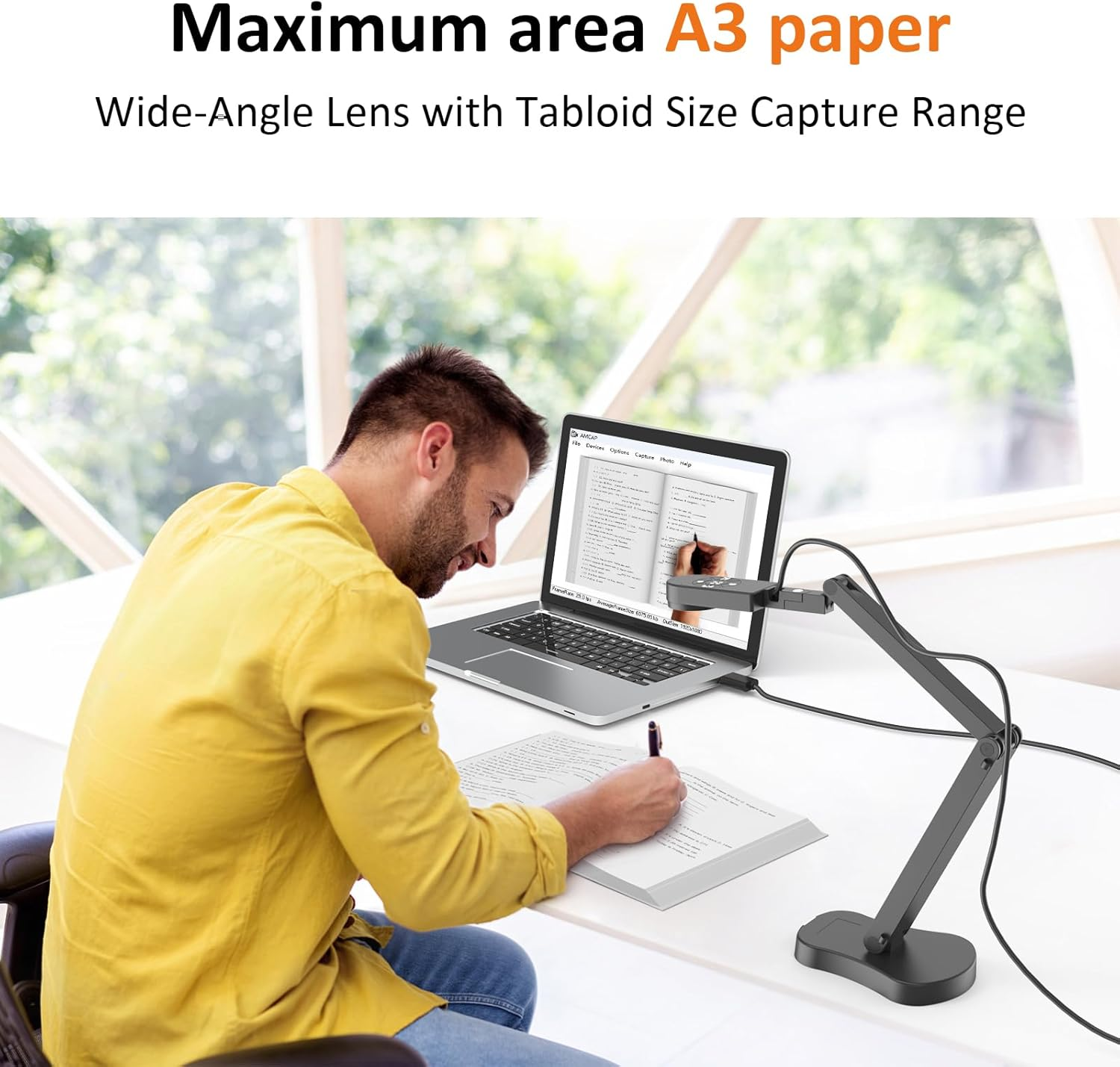 Gawervan 8MP USB Document Camera, Visualiser Classroom for Teaching with 3-Level LED Light, Image Invert Function, Fold, Dual Microphones for Mac OS, Windows, Chromebooks Work for Distance Learning - Black image number 6