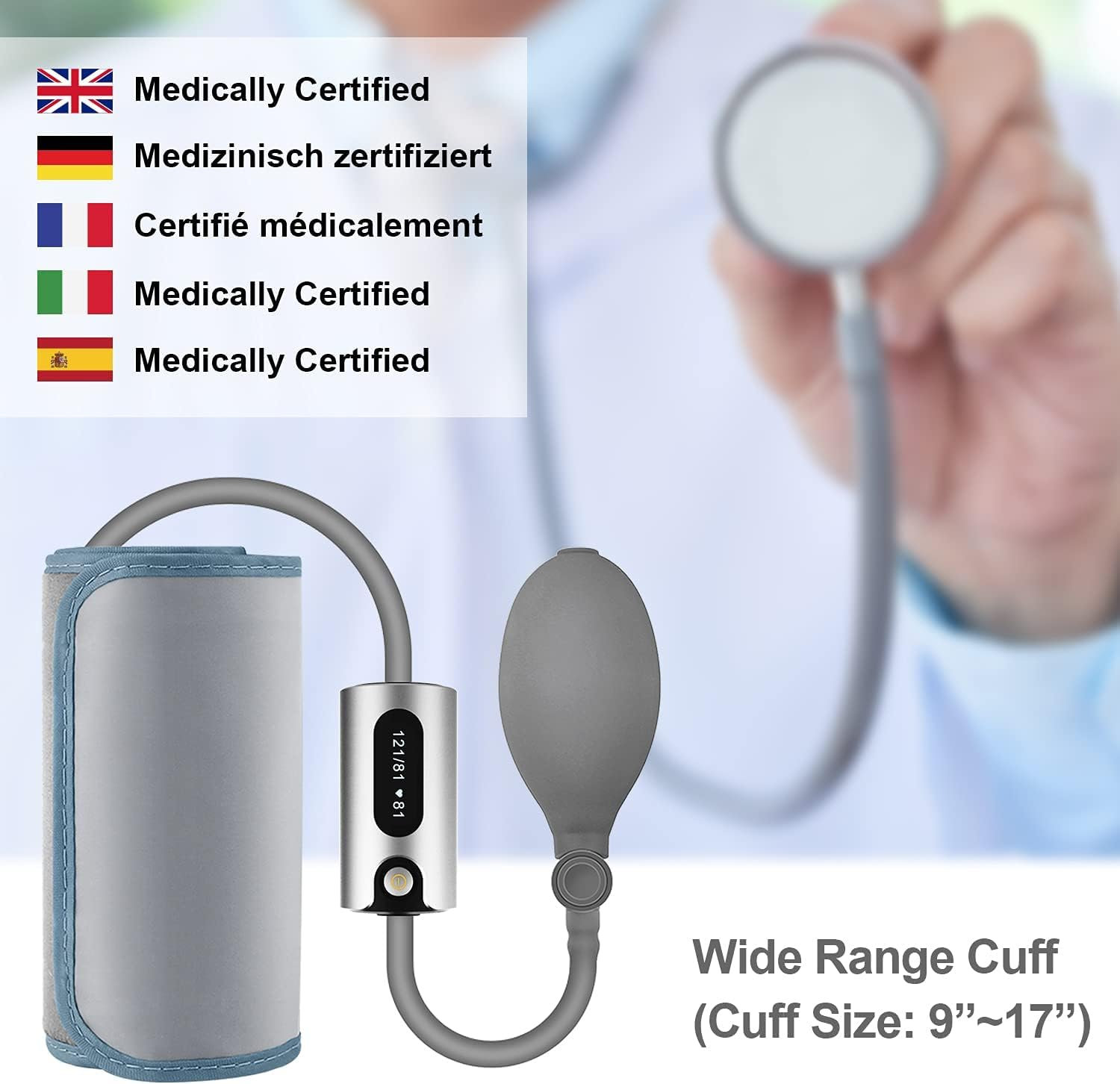 Wellue Airbp Bluetooth - Blood Pressure Monitor - Upper Arm with Smart APP, Multi-Users, Large Cuff BP Monitor FDA Approved, Medical Accurate, Manual BP Meter for Home Use, Professional Health Monitoring image number 3