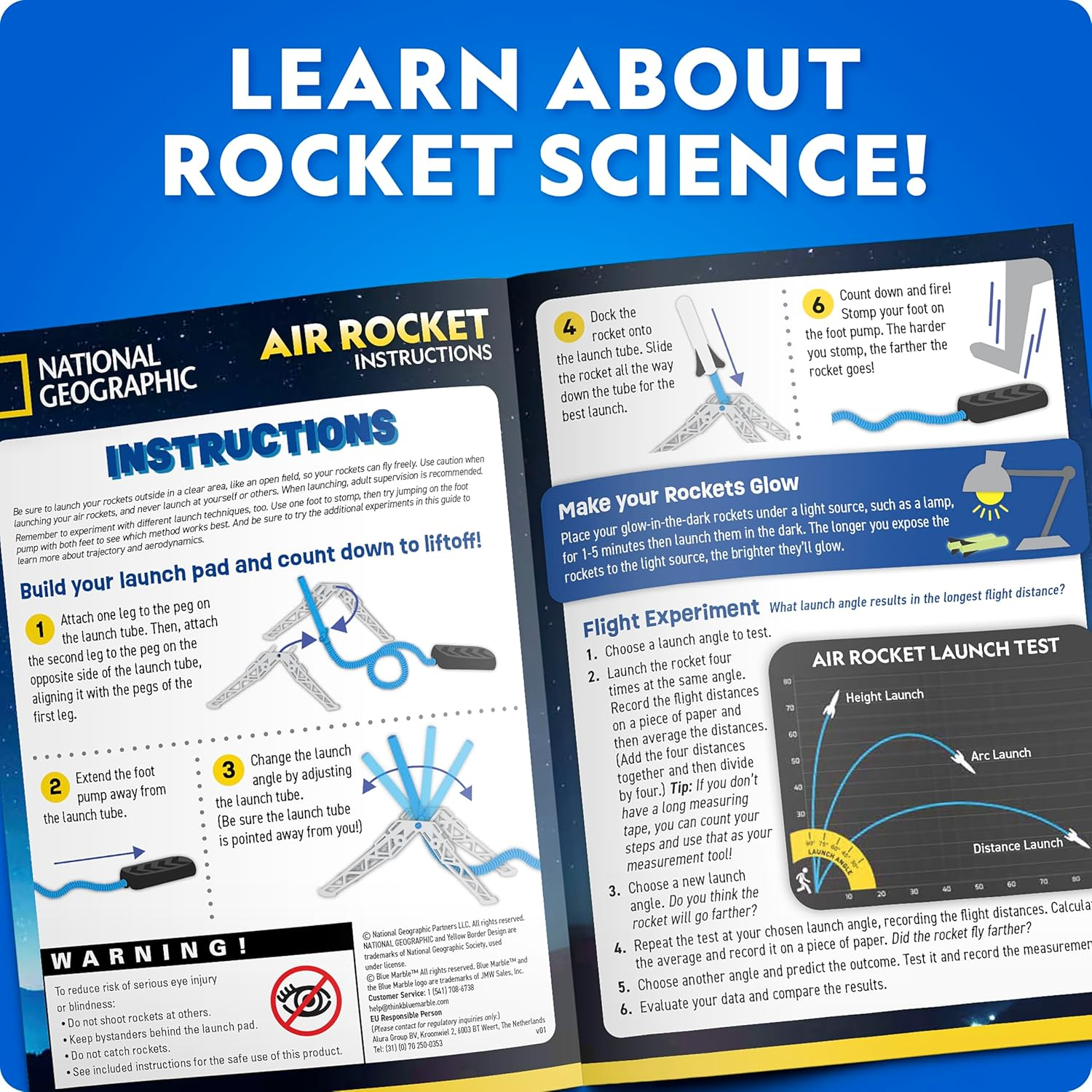 National Geographic Air Rocket Launcher Toy - Launch Glow in the Dark Rockets up to 30 Meters, Outdoor Toys, Glow in the Dark Toys for Kids 8-12 image number 1