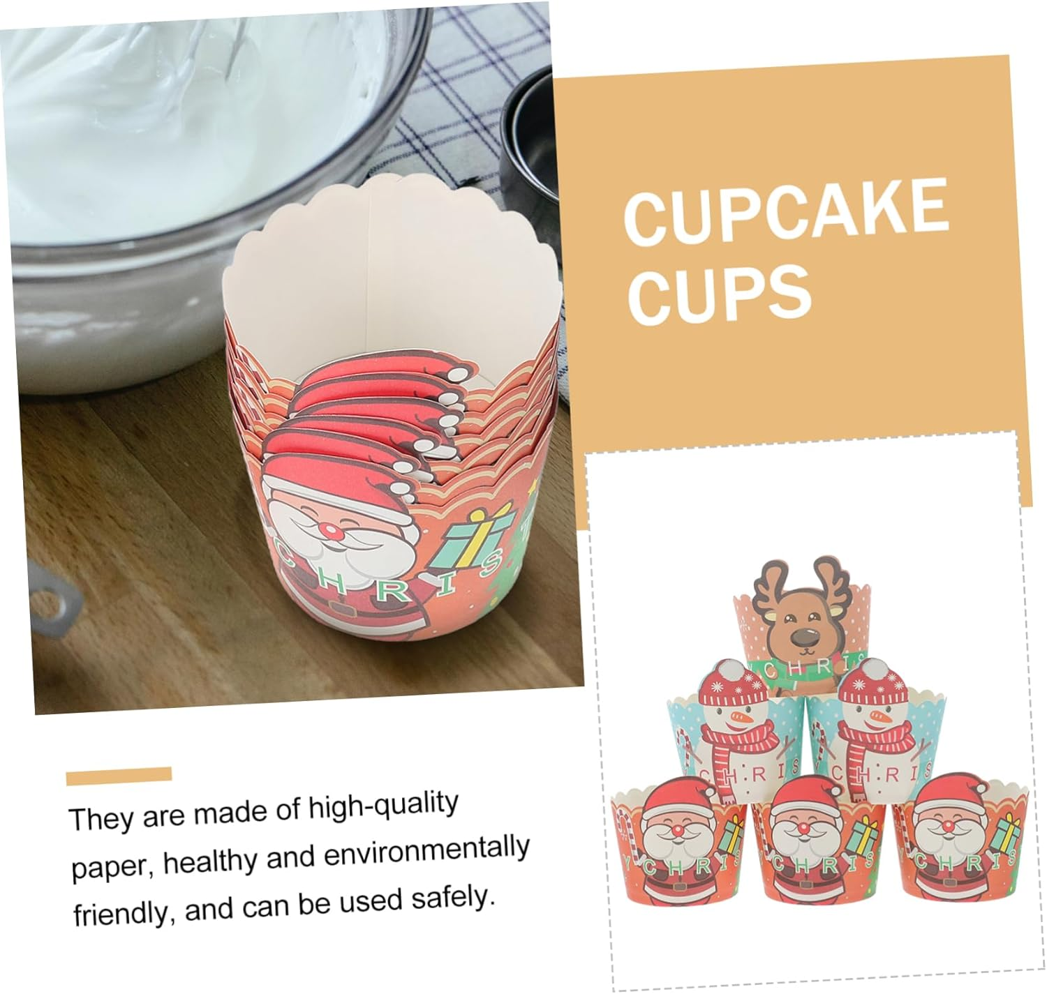 CHILDWEET Small Paper Christmas Muffin Cups 150Pcs Baking Paper Cups Heat Resistant for Holiday Party Baking Supplies image number 4