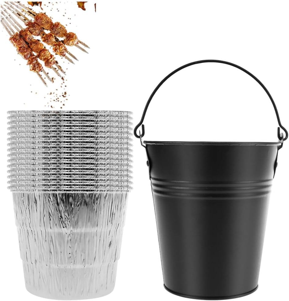 Grease Bucket for Griddle,Grease Bucket Set with 15 Tin Liners Rust Proof Iron Alloy Drip Grease Can Tin Liners for Griddle Smoker Bucket Drip Grease Bucket Grill Bucket for Picnic Camping image number 3