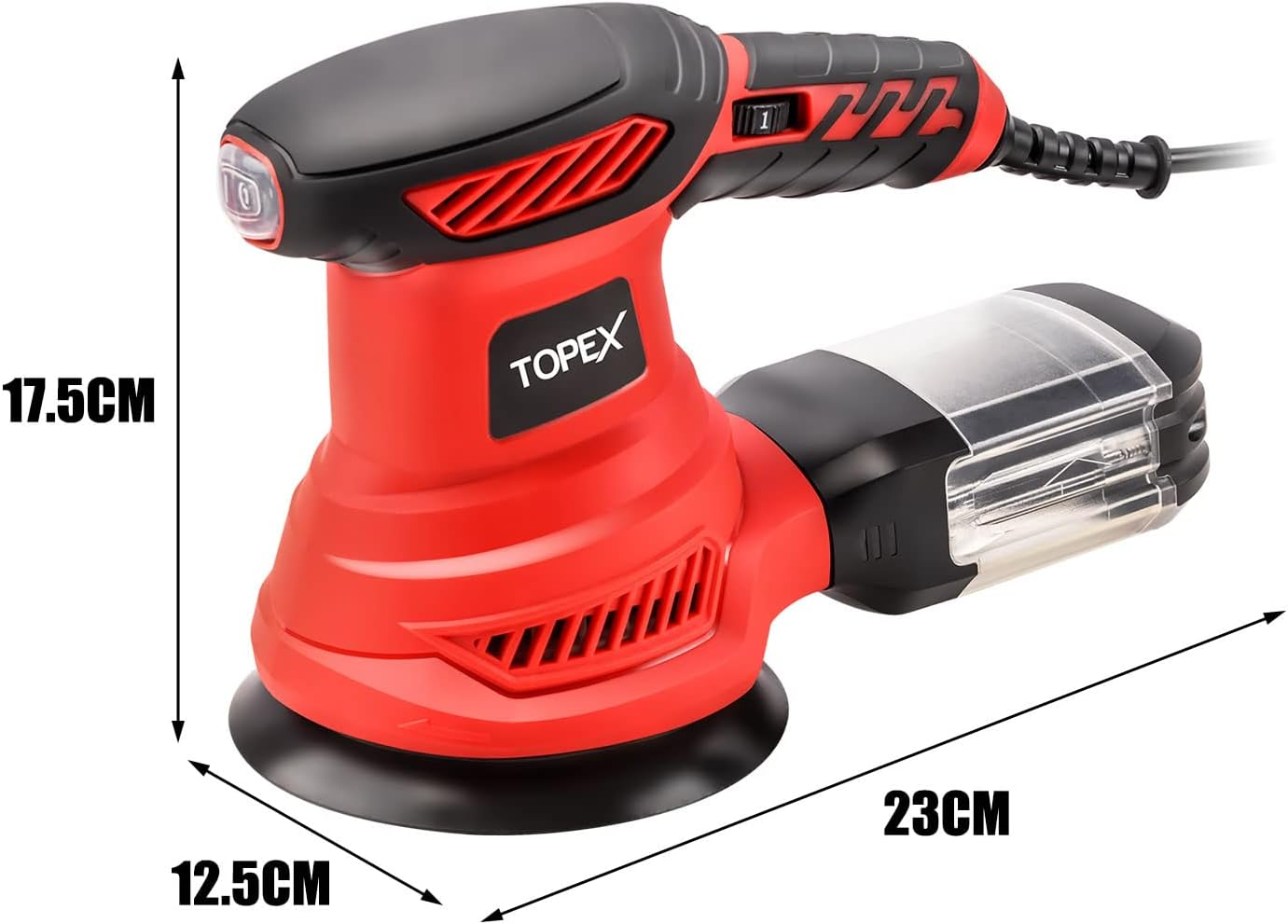 TOPEX 300W Random Orbital Sander Tool Set Electric Mini Electric Sander Kit with Dust Collector & 15Pcs Sandpaper Polisher Grinding Sanding Tools for Sanding, Finishing, Polishing Wood/Metal image number 3