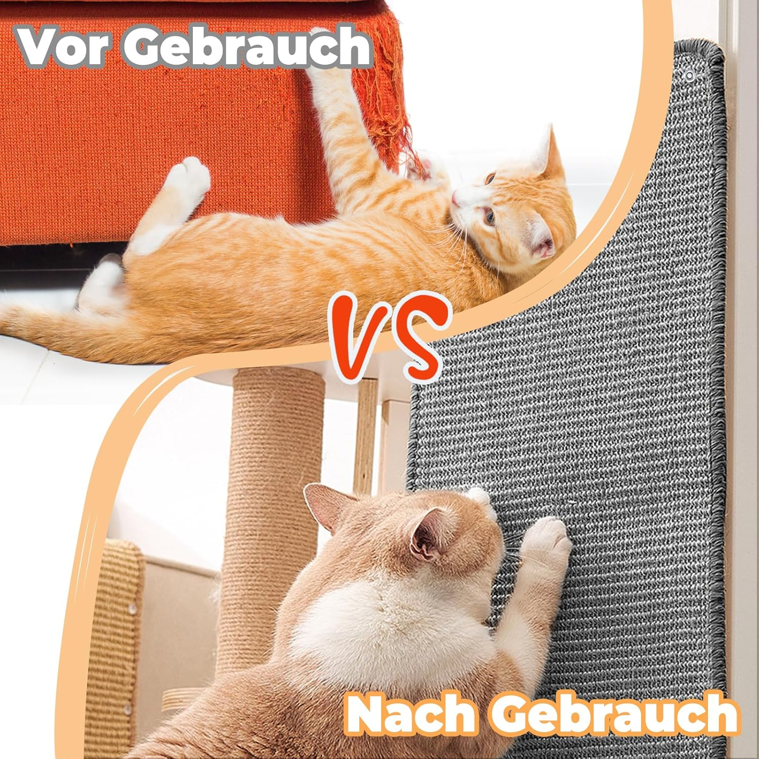 Set of 2 Cat Scratching Mat, Cat Scratching Boards Wall 50 X 25 Cm, Scratching Boards Cat Sisal, Durable Non-Slip Scratching Pads for Cats, Scratching Board for Sofa, Furniture, Door, Scratch image number 4