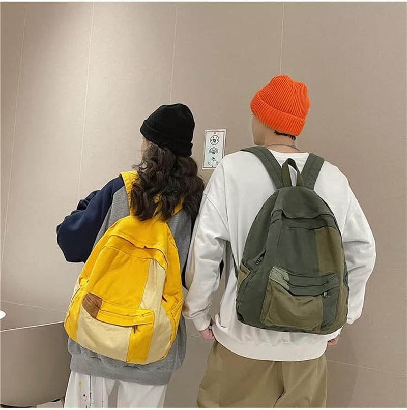 MININAI Vintage Canvas Backpack for Women Men Grunge Hippie Boho Patchwork Backpack College Book Bag Travel Casual Daypack image number 3