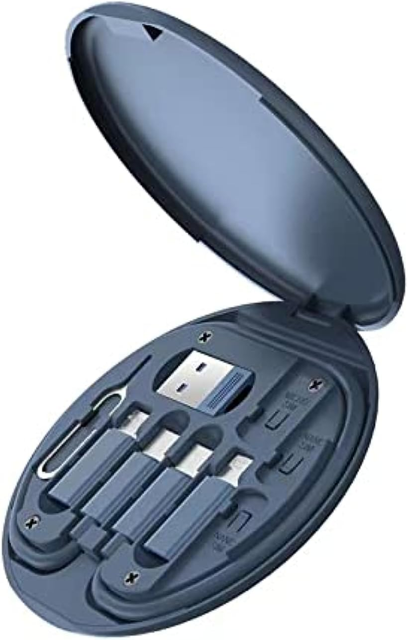 Multifunctional Data Cable Storage Box Adaptor for Lightning, USB-C and Micro-Usb Devices Universal Data Transfer Cable (Black)