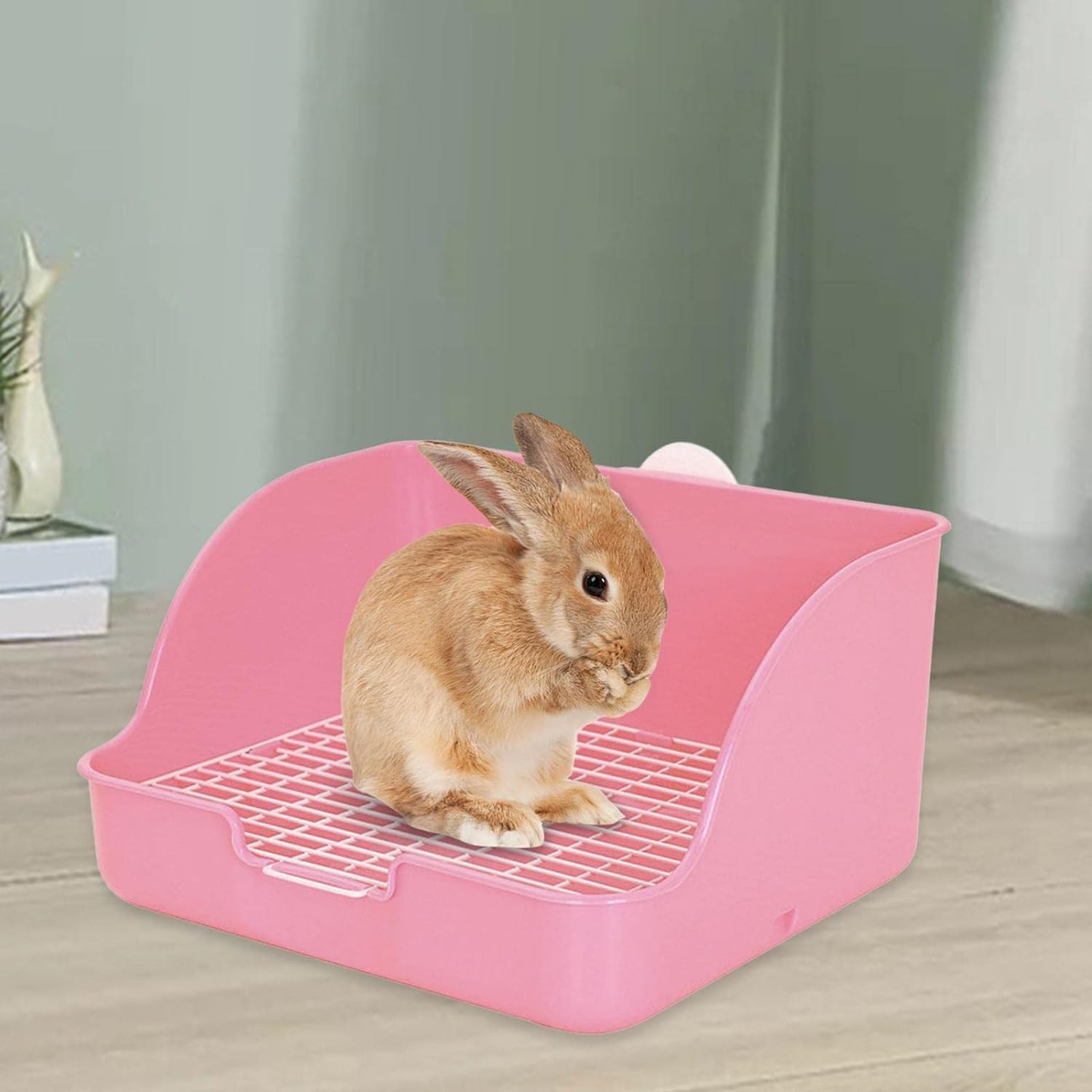 Rabbit Litter Box Toilet, Small Animal Potty Trainer, Plastic Square Cage Box Rat Potty Trainer Corner Grate Litter Bedding Box Pet Pan for Guinea Pigs Chinchilla Ferret Bunny, Easy to Clean (Pink1) - Blue image number 2
