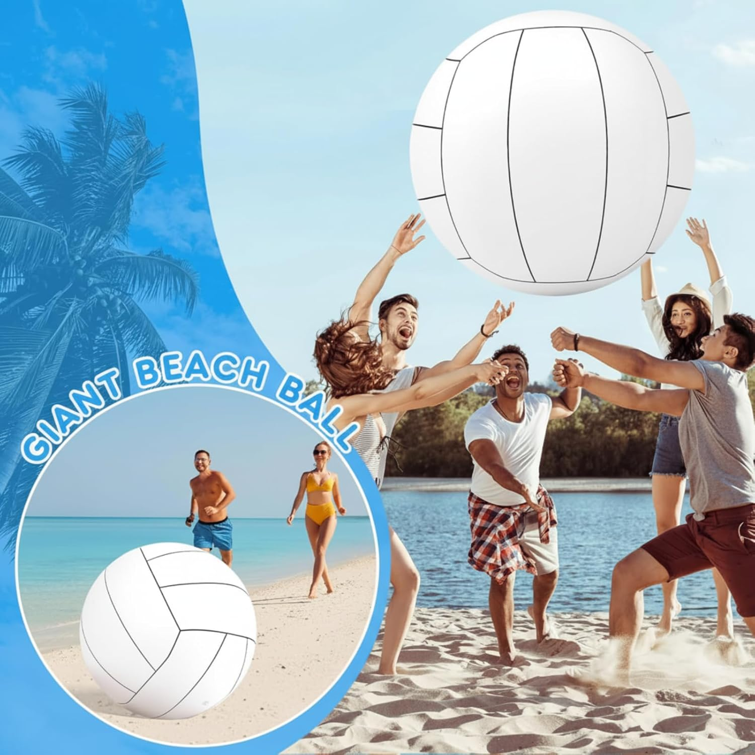 Libima 27 Inch Giant Inflatable Volleyball Large Inflatable Beach Volleyball Inflatable Sports Balls White Volleyball Beach Pool Games Toys for Outdoor Activity Games Sports Themed Party image number 4