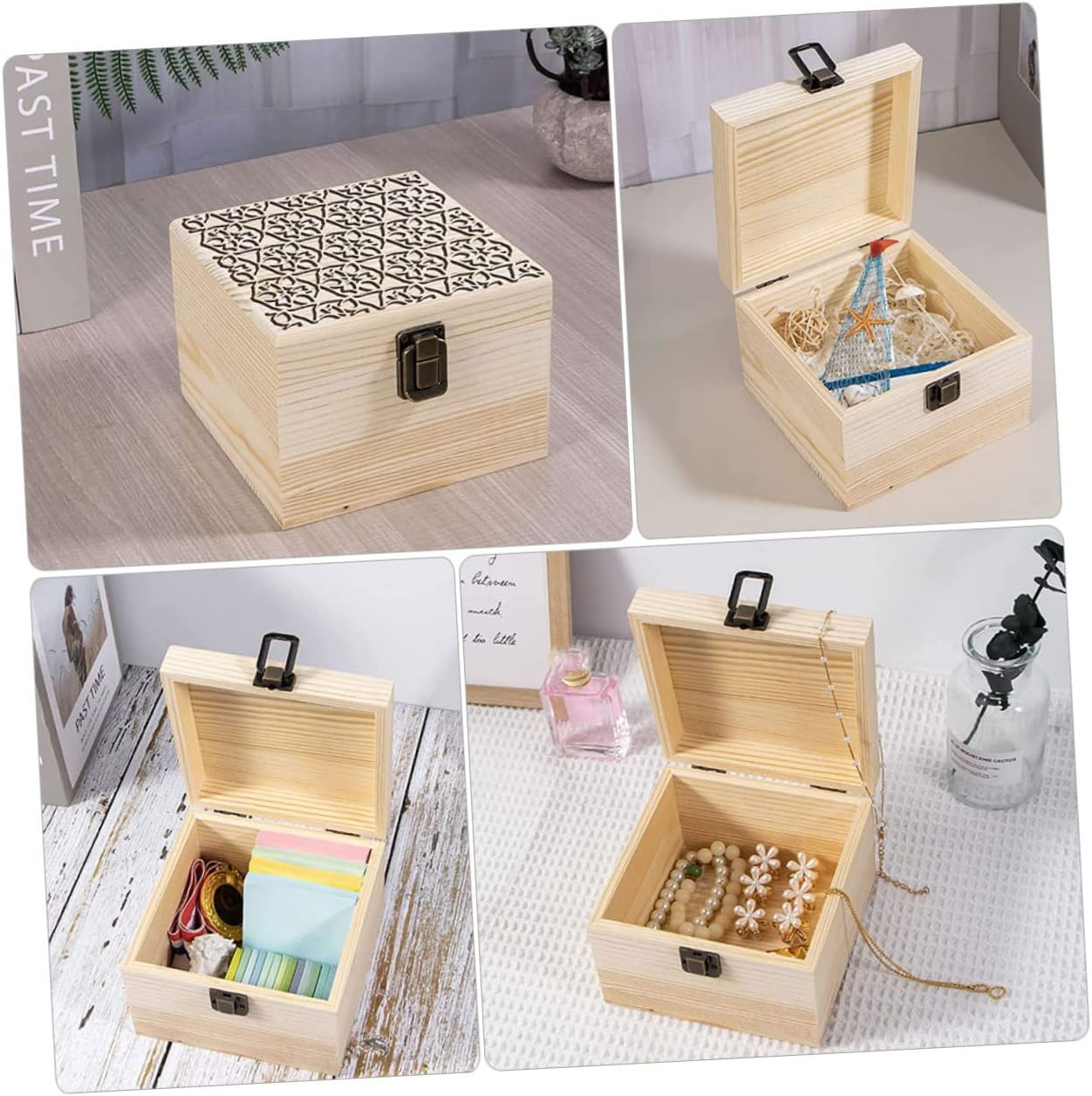 Jojofuny Handmade Wooden Jewelry Storage Box Boys and Girls Graffiti Box Unpainted Craft Storage