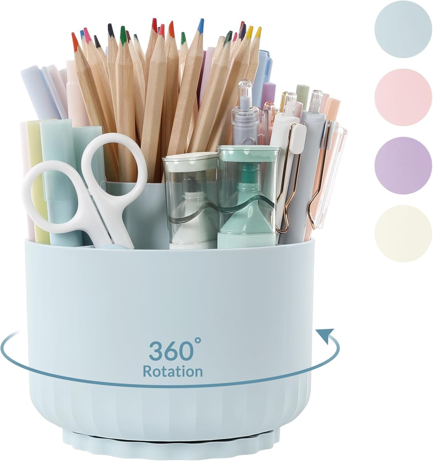 SKYDUE 360 Degree Rotating Desk Organizer, Dual-Purpose Pencil Pen Holder for Desktop, Rotating Desk Pen Organizer with 5 Slots Purple