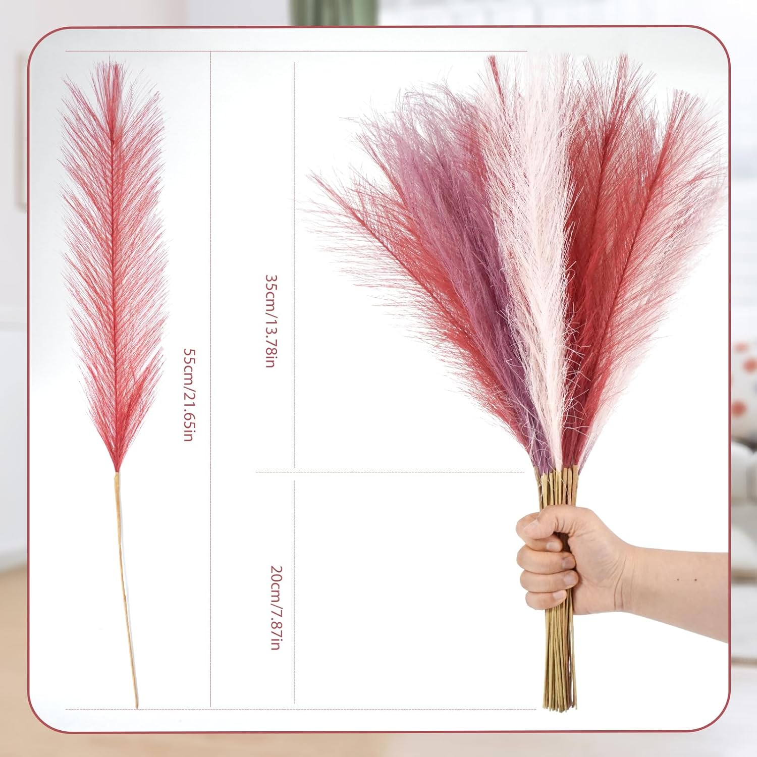 Lenamos 60Pcs Faux Pampas Grass Decor, 21.6"/55Cm Artificial Pompous Grass Floral Fake Pompas Grass Branches Vase Filler Flower Arrangement for Home Wedding Boho Decor (White & Blush & Pink)