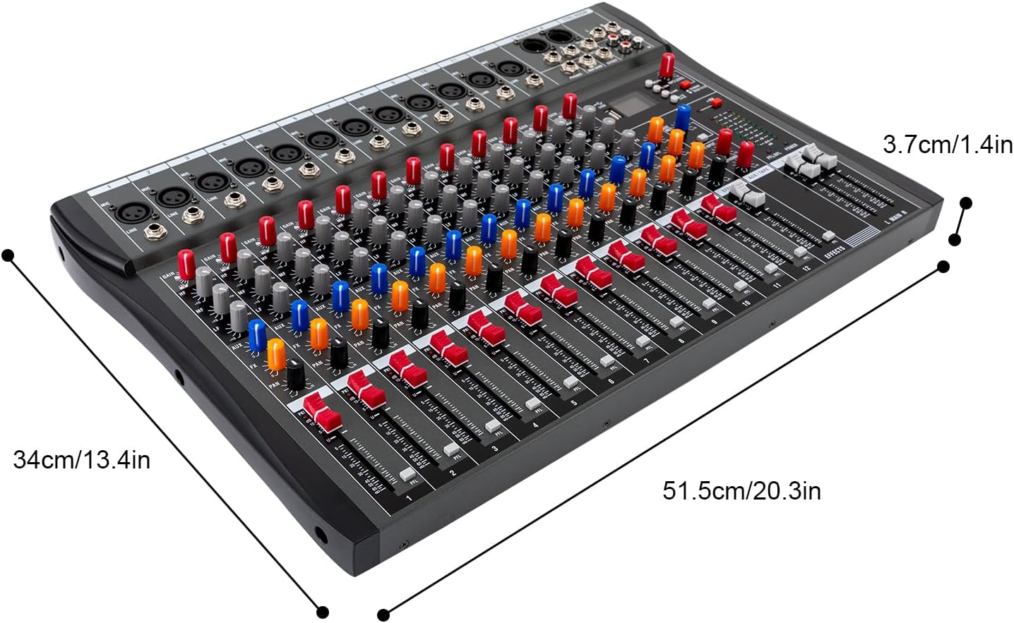 12 Channel DJ Audio Sound Mixer Interface with MP3 USB Bluetooth Stereo Recording, Ultra Slim DJ Sound Controller with LED Light, Sound Board Mixing Console image number 5