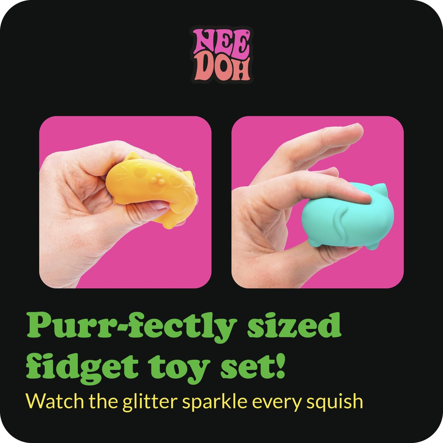 Needoh Cool Cats Teenie - Groovy Squishy Stress Toy, 3 Pack, Soft, Squeezable & Dough-Filled, Fun Sensory Fidget for Kids & Adults, Assorted Colours & Expressions,Ages 3+ image number 6