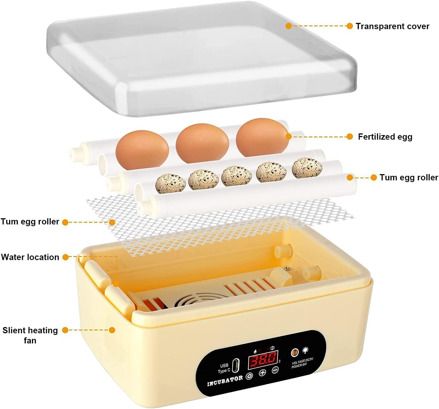 6 Eggs Automatic Digital Hatching Eggs, Egg Incubator Poultry Hatching Machine with Humidity Control Hand Water Adding for Hatching Chicken Duck Quail Bird Eggs image number 2