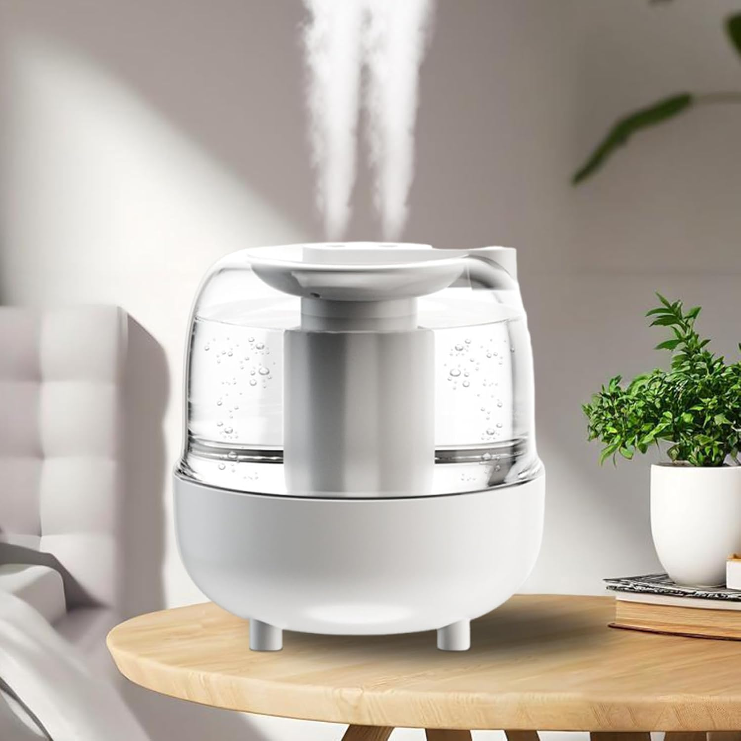 Air Humidifier for Bedroom, 4L Large Capacity Dual Spray Humidifier, Night Light, 2 Spray Modes, Auto Shut Off, Quiet, for Plant, Home, Office (White)