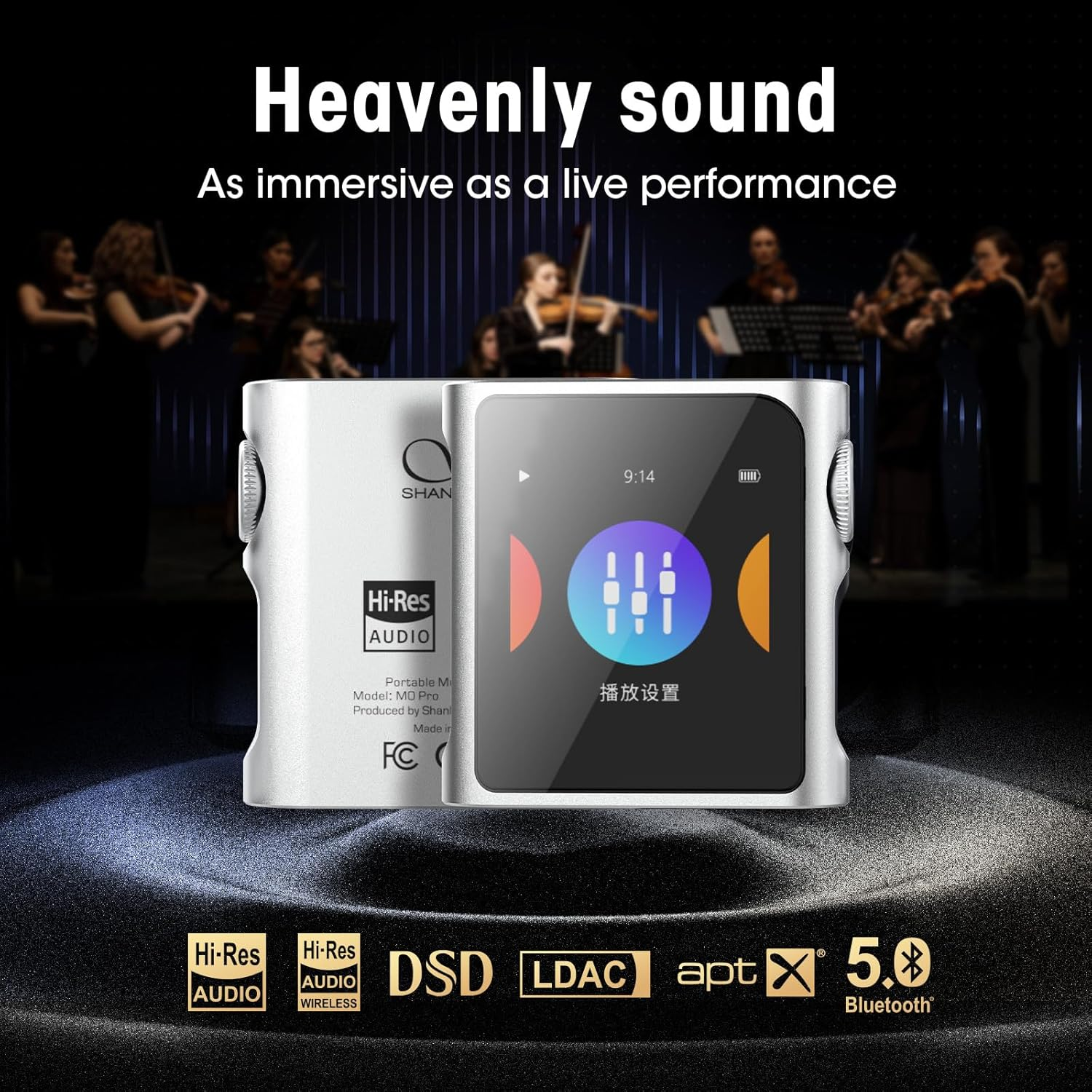 SHANLING M0 Pro MP3 Player，Hi-Res Portable Music Player with Bluetooth，Digital Audio Player 1.54&rdquo; HD Touch Screen up to 15 Hour Battery Bluetooth and USB Type-C Dongle 3.5Mm Jacks（Sliver）