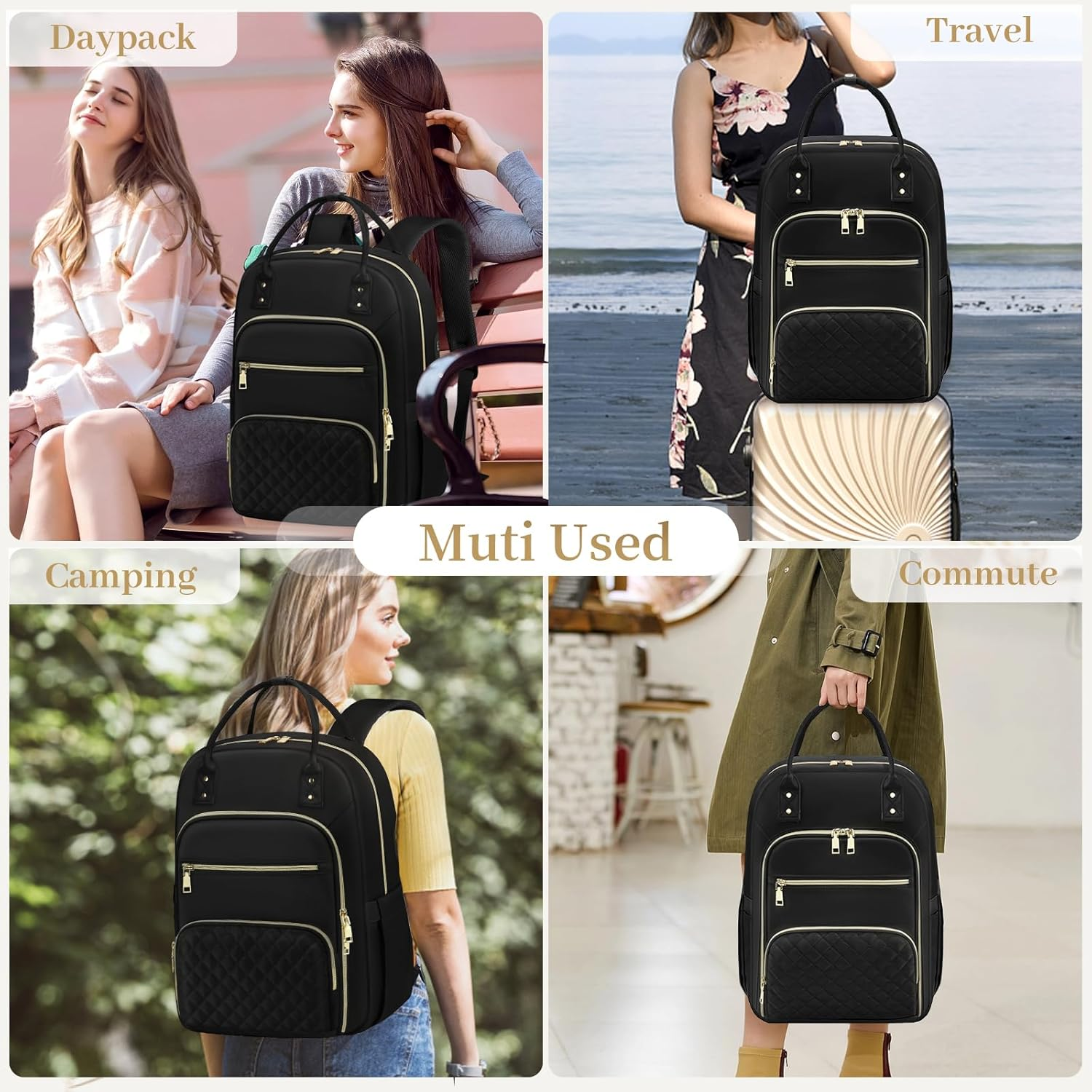 Lunch Backpack 15.6 Inch Laptop Backpack for Women Water Resistant Work Backpack with USB Charging Port Travel Business Backpack with Lunch Compartment image number 2