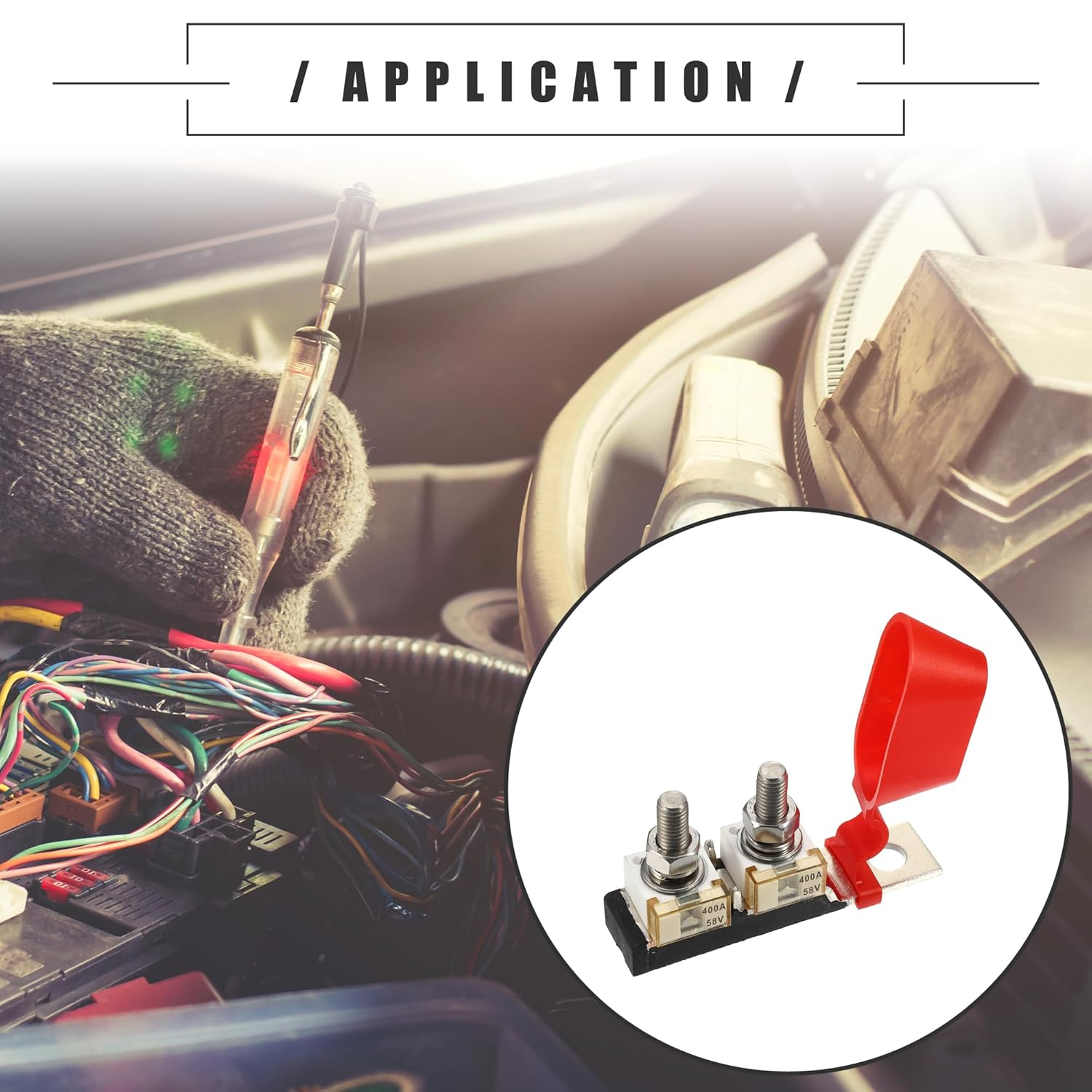 X AUTOHAUX 400A MRBF Terminal Fuse Block Kit, Double Studs Max Voltage 58V for Car Marine Boat RV, Plastic, Black, 1 Set image number 2