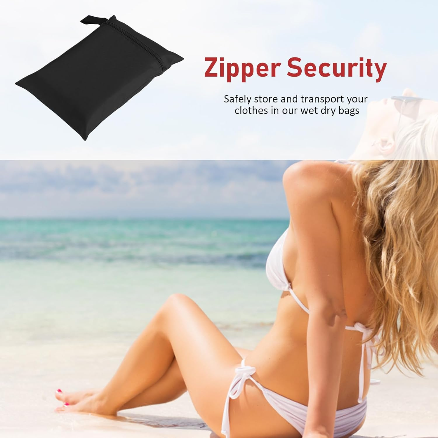 G&eacute;n&eacute;rique Wet Clothes Bag, Waterproof Diaper Pouch, Reusable Lightweight Zipper Closure, Oxford Cloth Water-Resistant Storage, Swimming Camping Travel, 8.66 X 13.78 Inches, Black, 1 Pack, Multicolored image number 1