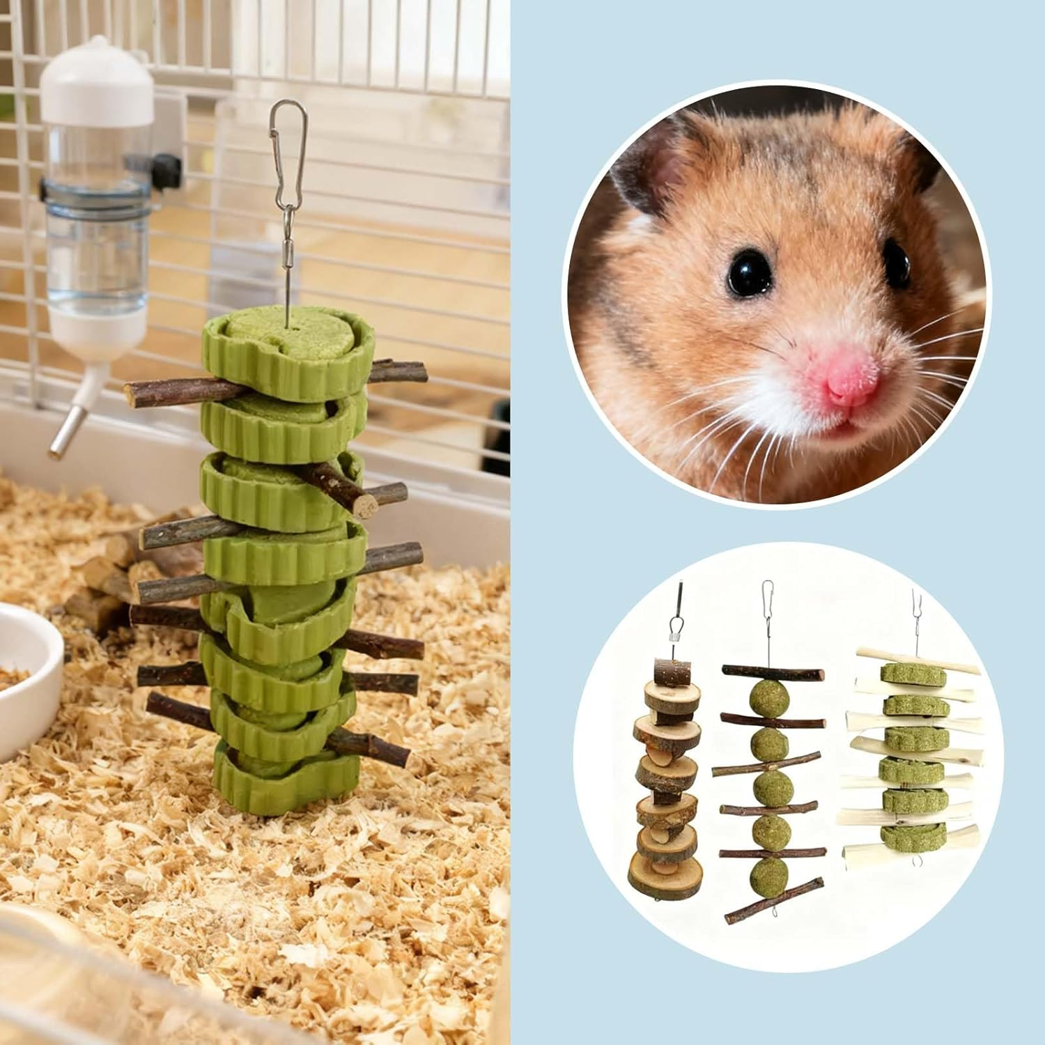 4Pcs Bunny Chew Toys,Rabbit Chewing Teeth Toys,Parrot Chewing Toys,Wood Chew Sticks for Small Pets,Animal Chew Balls for Hamsters,Cockatiel Toys Animal Hamster Ball Wooden image number 4