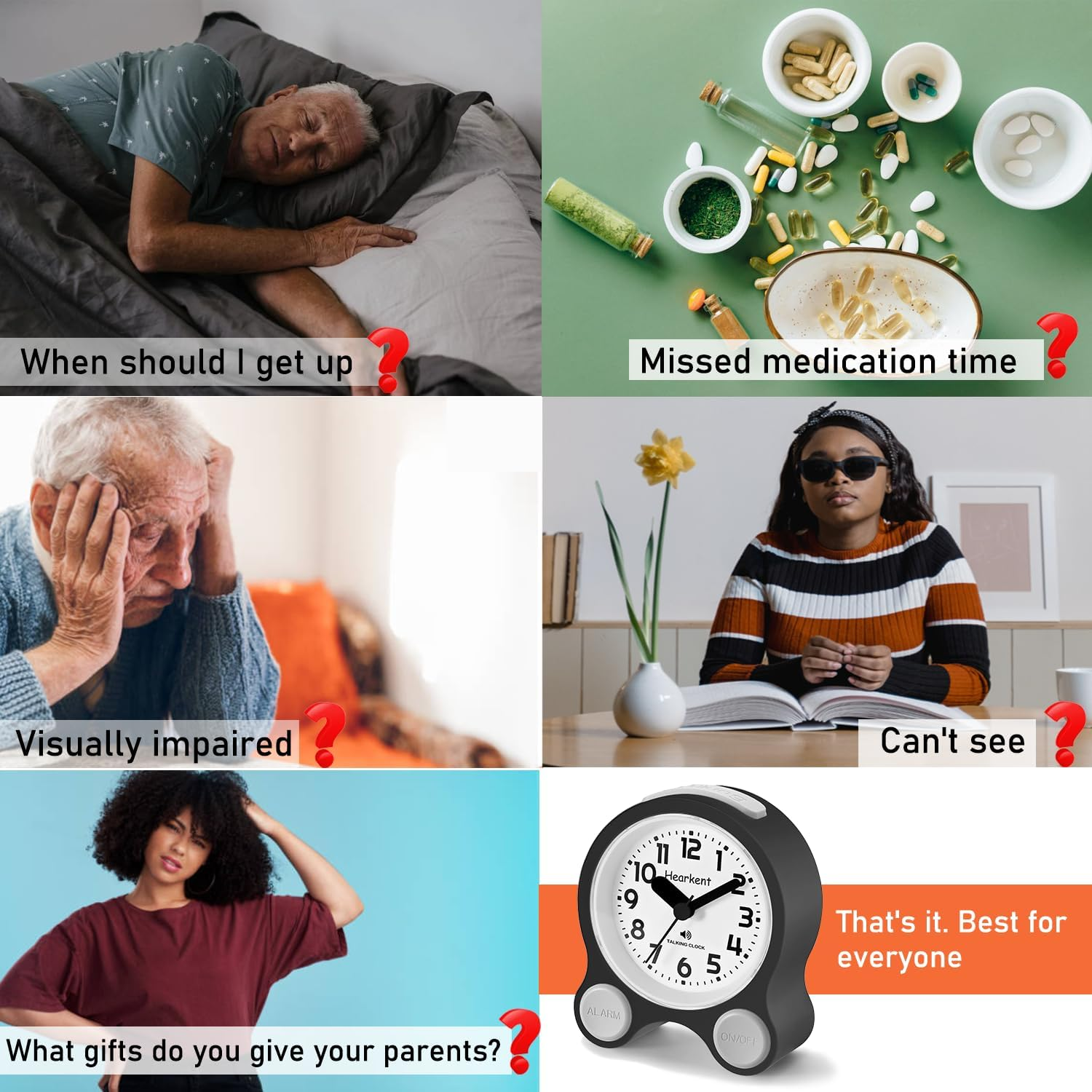 Talking Clock for Elderly, Blind, Visually Impaired, English Voice Announcing Time Date and Week, Backlight and 5 Daily Alarms, Easy to Operate Speaking Alarm Clock, Low Vision Aids