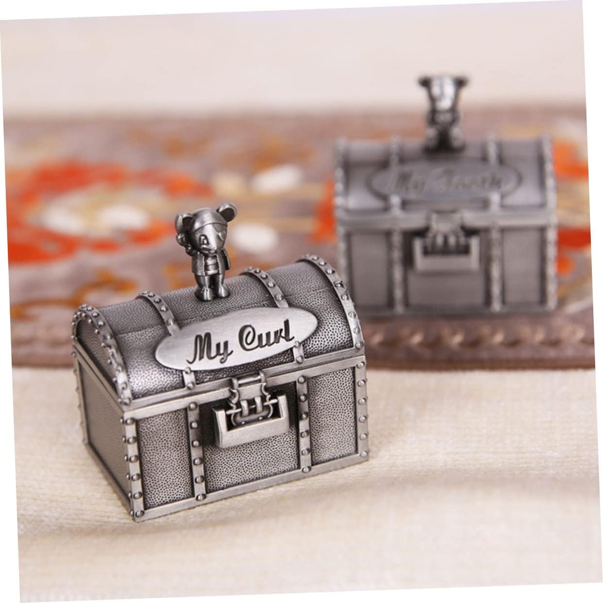 2Pcs Metal Baby Keepsake Boxes Tooth Curl Container Newborn First Tooth Storage Keepsake Gifts for Boys and Girls image number 6