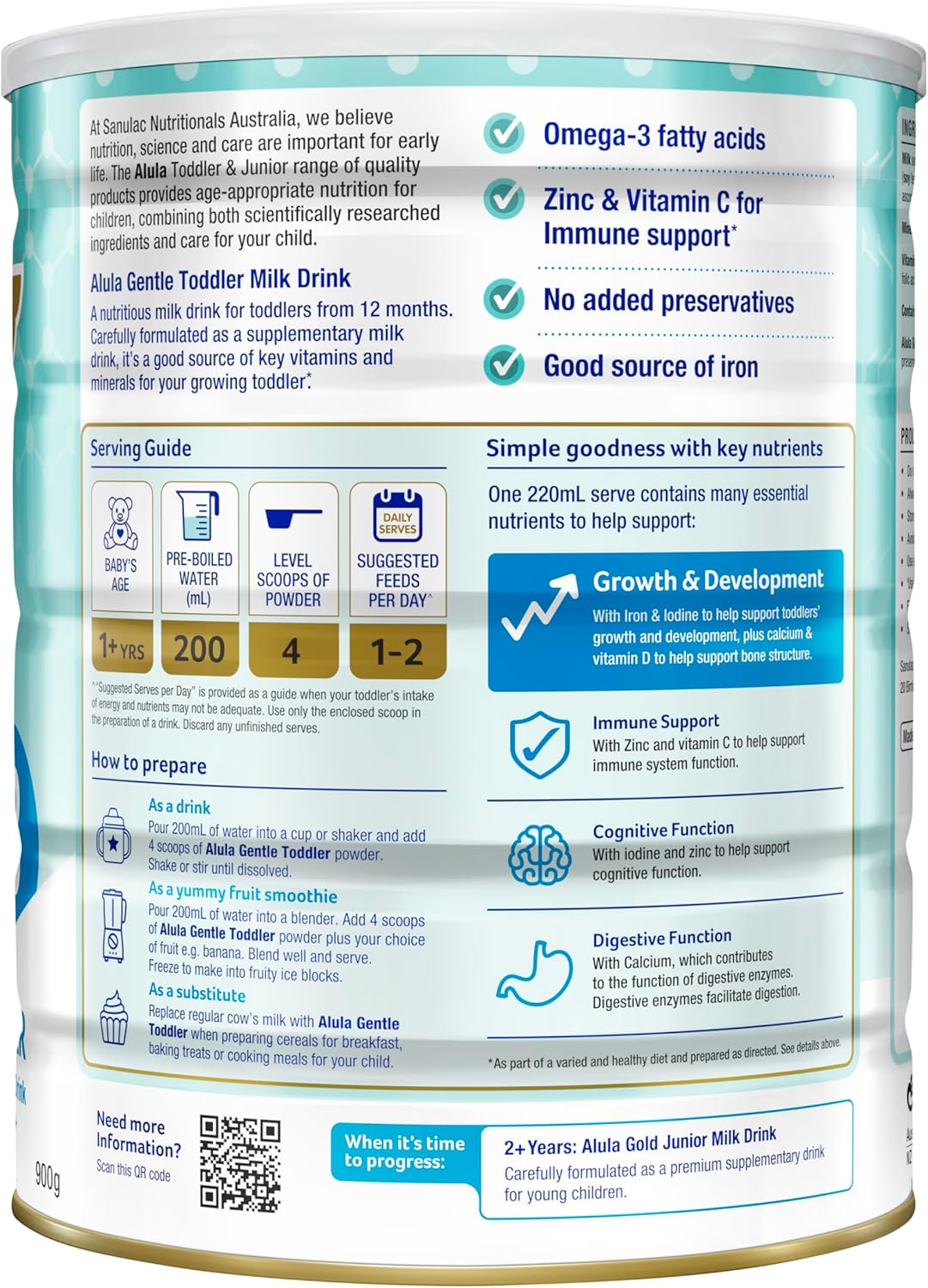 Alula Gentle Stage 3 Toddler Nutritious Milk Drink from 1 Year+ 900G (Pack of 1) image number 3