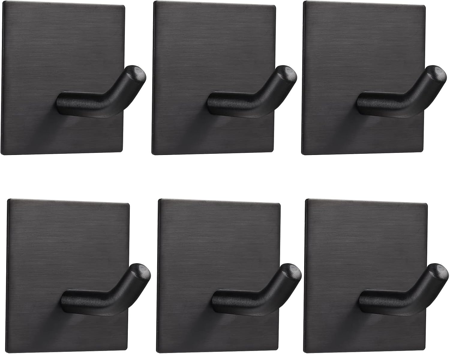 FOMANSH Heavy Duty Stainless Steel Adhesive Hooks, 6 Pack Black, Modern Design, 15Lbs Capacity, Wall Mount, Kitchen Bathroom Home Office Use image number 1