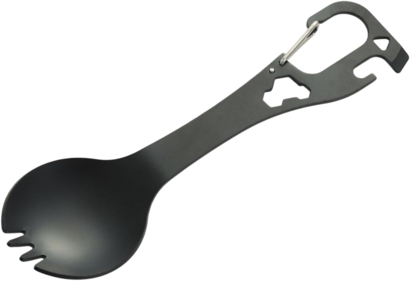 Eigell Camping Fork Spoon Outdoor Gear Can Opener Utensils for BBQ Hiking Fishing, Silver