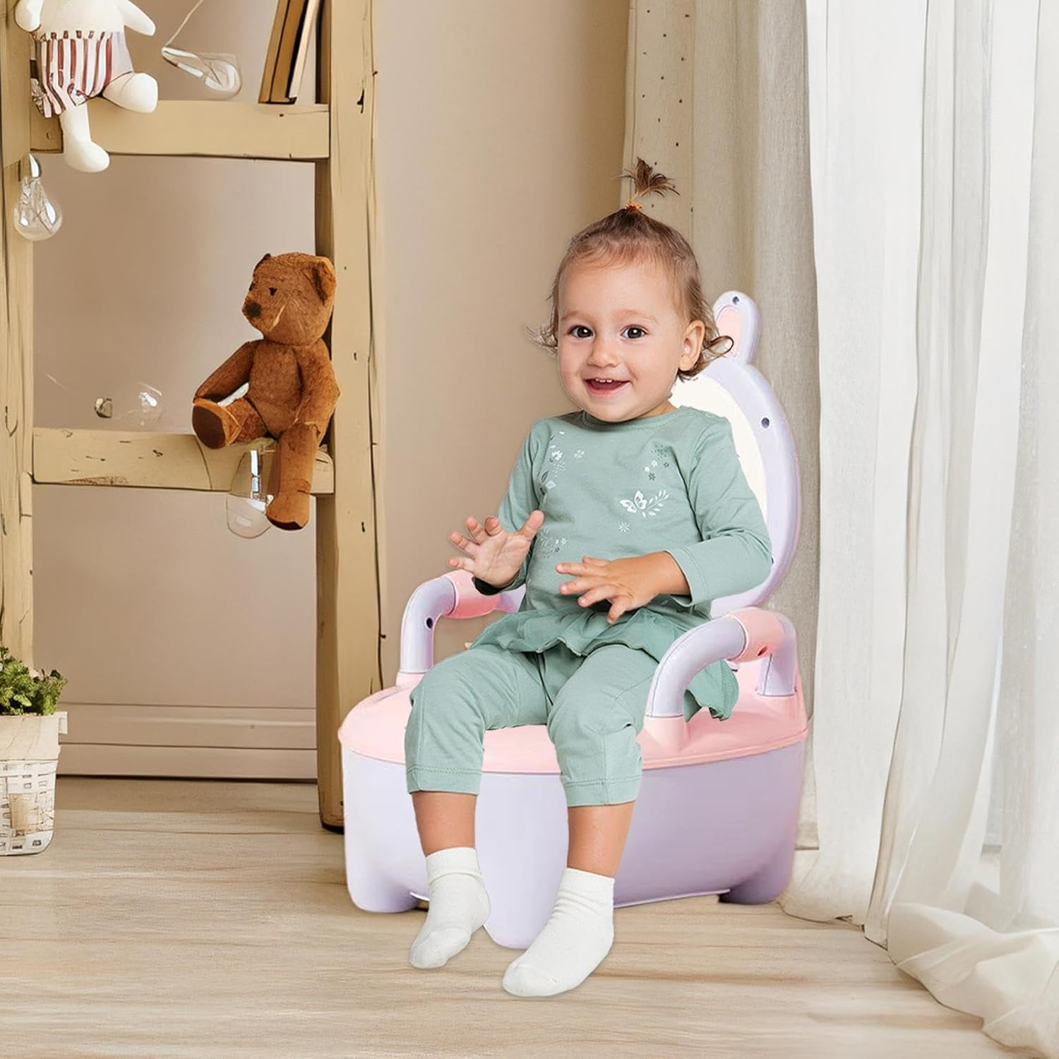 Potty Training Toilet - Duck, Rabbit Travel Potty Seat - Travel Potty Handles - Non-Skid Bottom Toilet Seat for Boys and Girls - Back Support Training Seat for Ages 6-60 Months image number 6