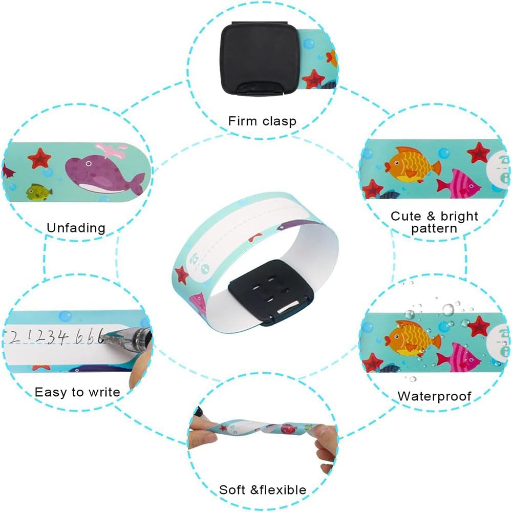 16 Pack Safety ID Wristbands, Reusable, Waterproof, anti Wandering Wristbands for Children with Contact Info Adjustable Travel ID Bracelets for School, Camp, and Outdoor Activities image number 6