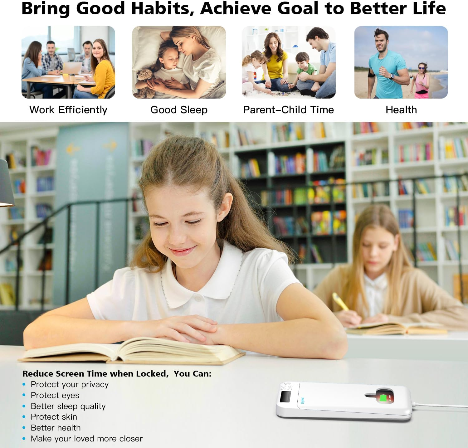 Phone Lock Box with Timer, Self-Control Timed Locker Jail, Mini Portable Timer Lock Box for Iphone/Android (Max 6.7 Inch), Help Kids/Adults Prevent Addiction (White)