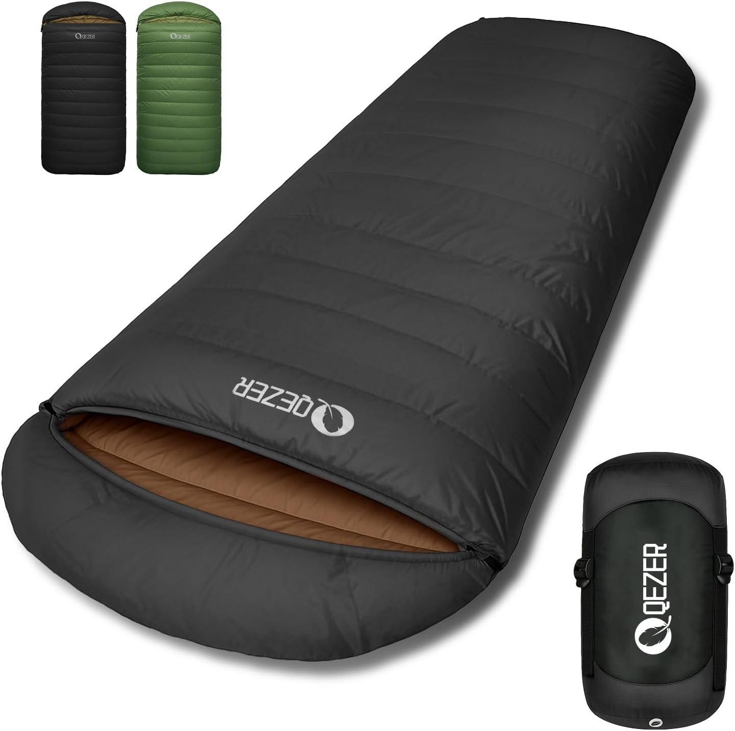 QEZER XXL Winter down Sleeping Bag 0 Degree - 230X100Cm Extra-Wide Alpine Design, 800G Fill with Vertical Baffles to Prevent down Shifting
