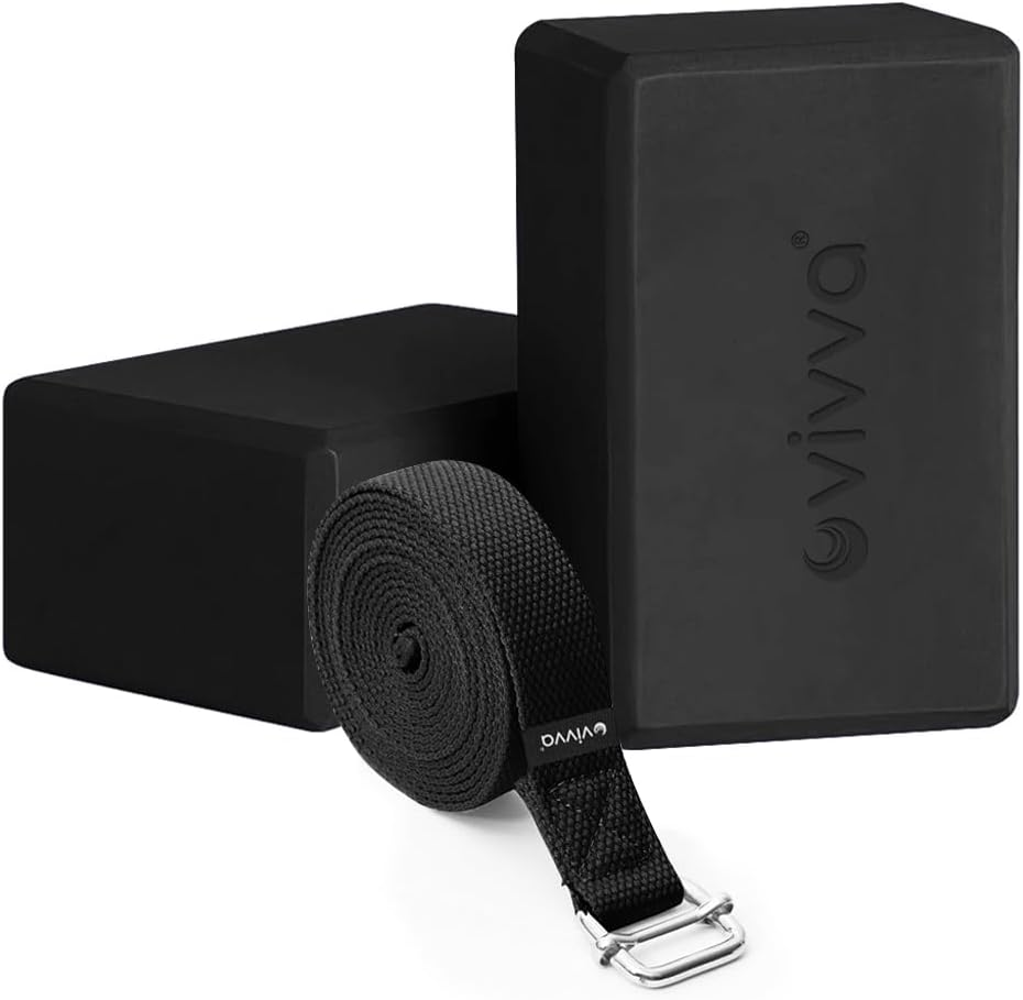 Vivva Yoga Blocks 2 Pack with Strap Non-Slip Extra Large 9 X 6X 4 Inches, EVA Foam Yoga Brick with 250Cm Yoga Strap to Improve Strength Balance for Yoga Pilates Meditation