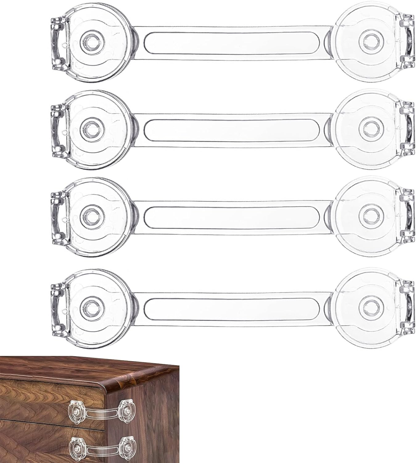 4PCS Clear Child Safety Guards & Locks, Ajustable Baby Proofing Cabinet and Drawer Locks,Safe Quick and Easy Child Safety Locks Clear for Cabinets and Drawers-Purpose for Cabinet,Drawers,Freezer,Oven