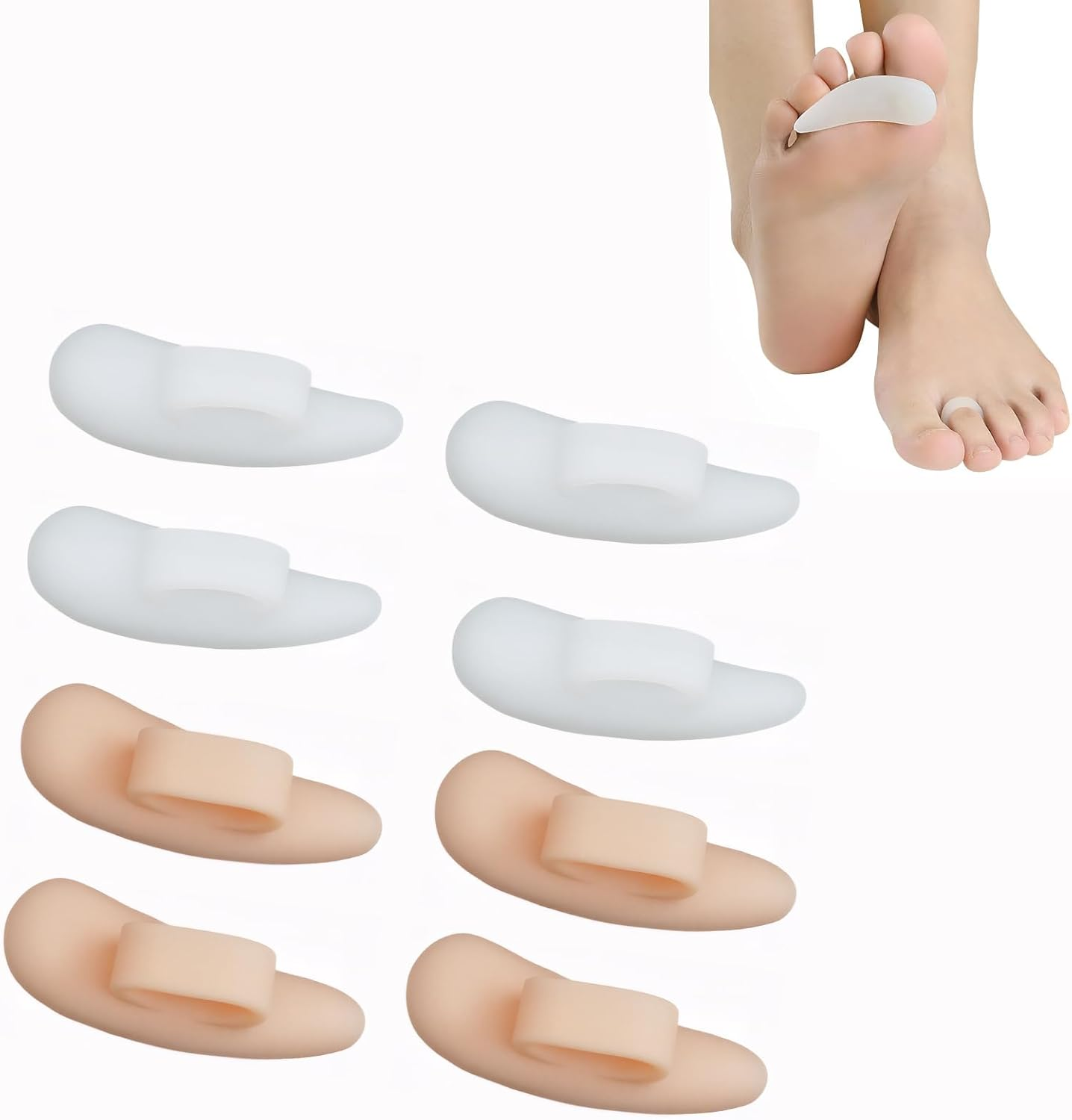 8 Pcs Hammer Toe Cushion & Gel Pads Corrector - Soft Grade Toe Separators for Claw & Mallet Toe Relief, Left & Right Foot Gel Support Crest Cushion, Bunion Pain Relief & Toe Straightener(Beige/White) image number 1
