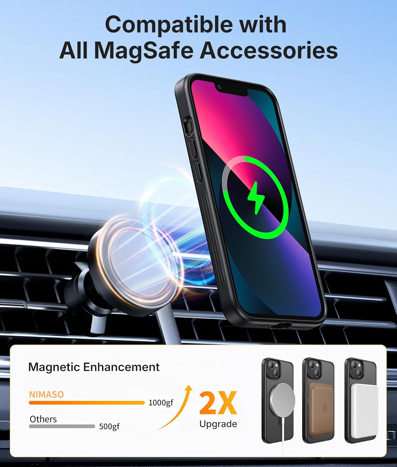 NIMASO for Iphone 13/14 Case with Ring Stand 360&deg;Rotatable, Compatible with Magsafe, Shockproof Military-Grade Protection, Translucent Matte Back Slim Magnetic Phone Case 6.1 Inch, Black image number 5