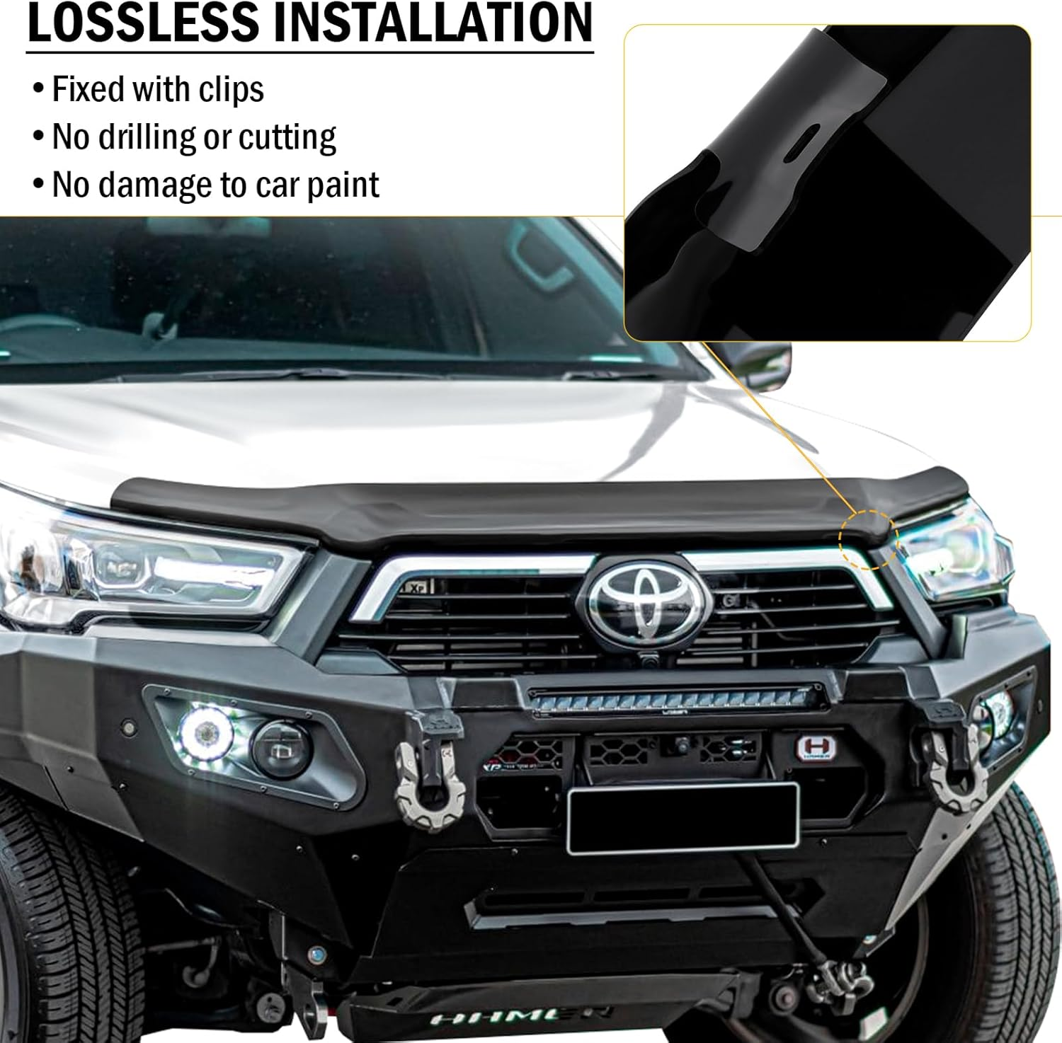 SUERAUTO4X4 Bonnet Protector Weather Shields for Toyota Hilux Accessories 2021-2025 N80 Facelift, Tinted Black Bonnet Stone Guard Wind Deflectors Weathershields Guard Window Visor, Ute Exterior image number 4