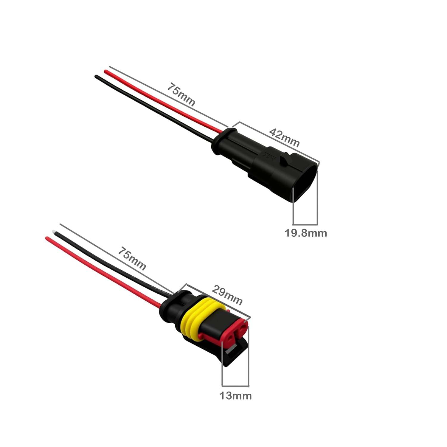 EFGTEK 5 Pack 2 Pin Automotive Electrical Connector 20AWG Plug Socket Quick Disconnect Waterproof 2 Way Wire Connectors with 7.5Cm Wire AWG Male and Female Way Marine 1.5Mm Series Terminal Connector