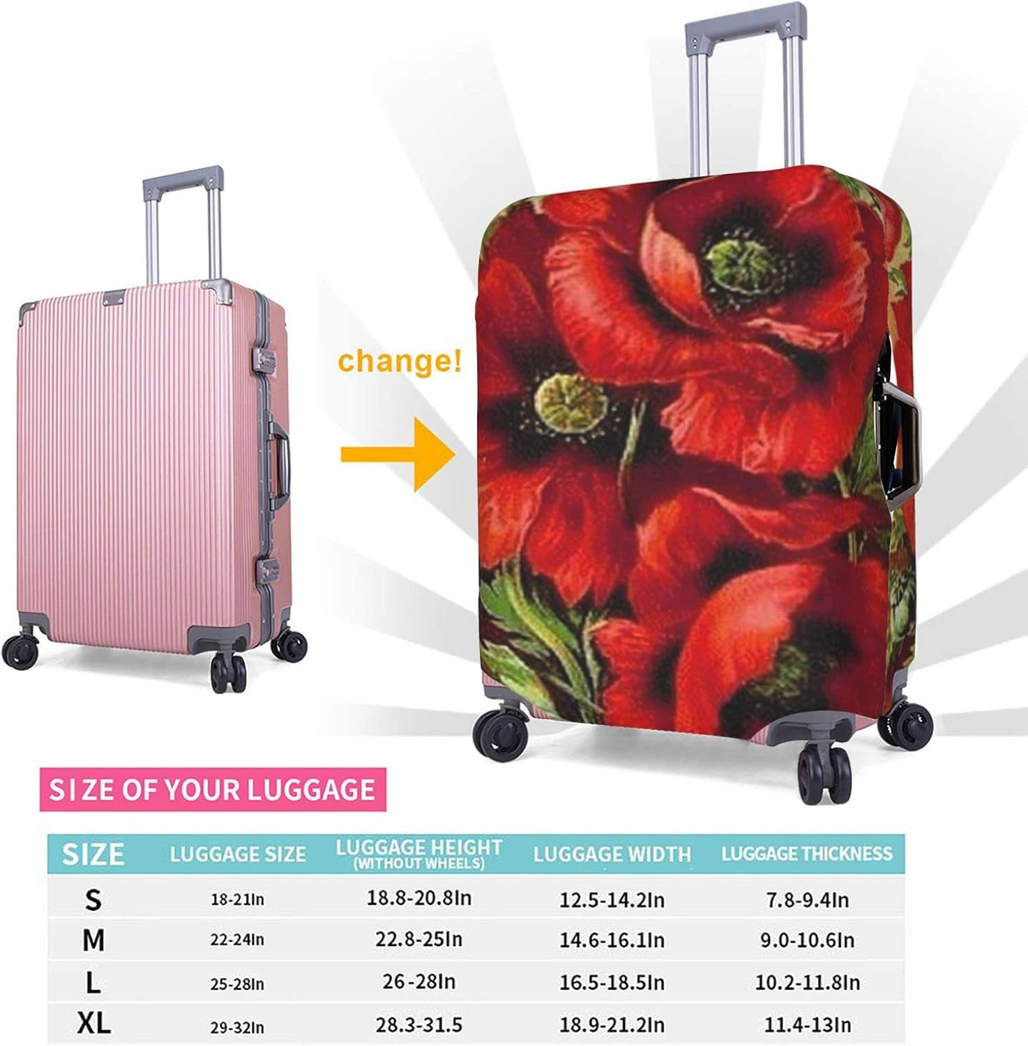 Beautiful Red Poppy Flower Luggage Cover Anti-Scratch Suitcase Protector Fits 18-32 Inch Luggage image number 1