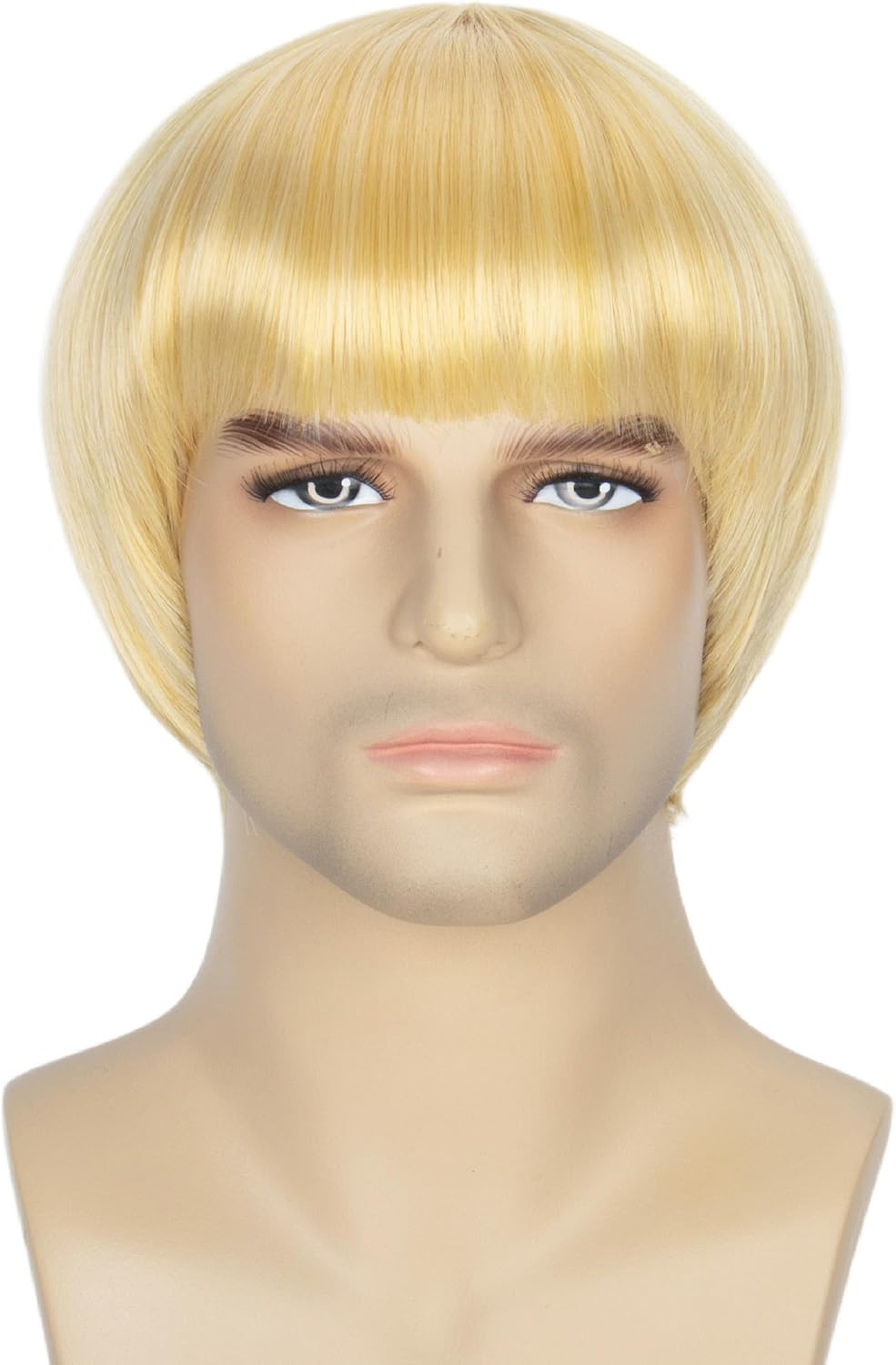 Men'S Retro Bowl Cut Costume Wig, Short Straight Brown Mushroom Bob Style for Cosplay, 60S Theme (Ginger)
