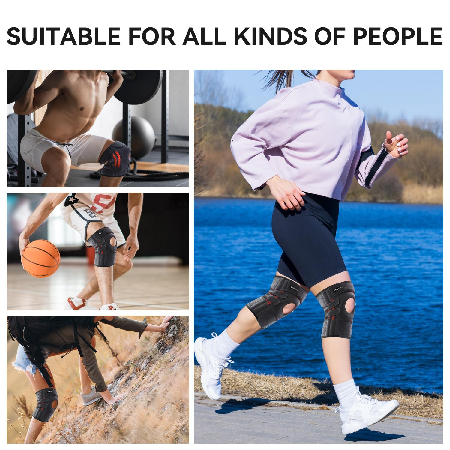 Knee Brace for Men with Patellar Support, Breathable Fabric for Pain Relief, Meniscus, Arthritis, ACL Support (Man-Black, 55Cm-70Cm)