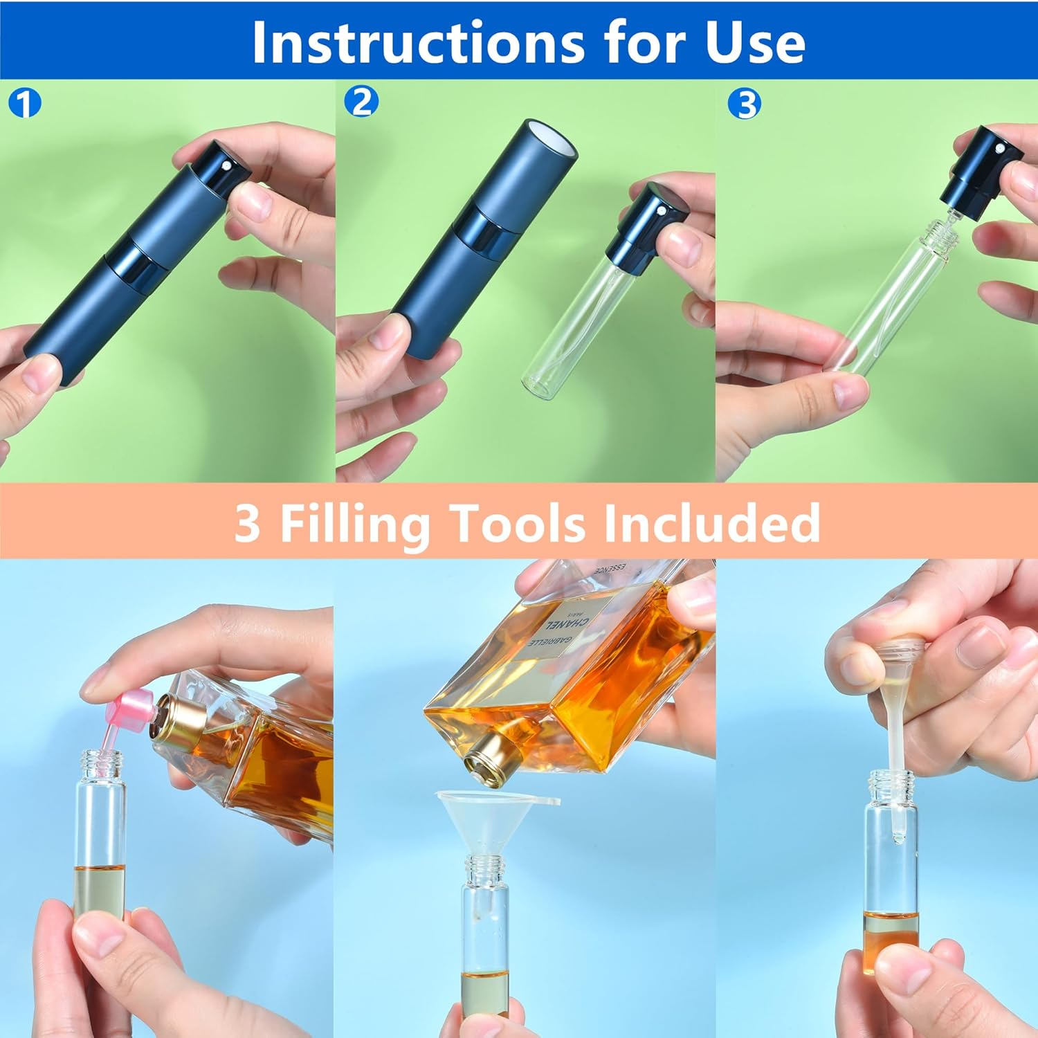 Yikimyfo 3Pcs Perfume Atomizer Cologne Travel Bottle, 8Ml/0.27Oz Refillable Perfume Bottle Portable Fragrances Sprayer Travel Size Cologne Refill Bottle - 3Pcs-8Ml(Grey+Pink+Purple) image number 3