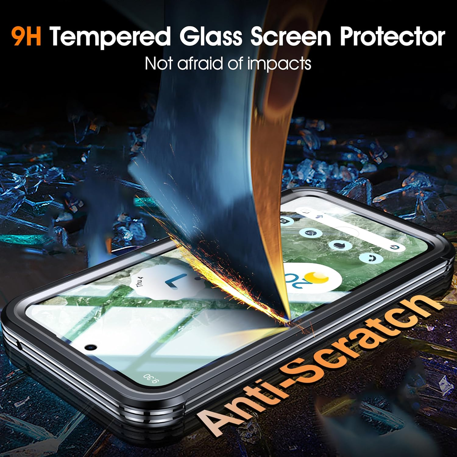 ELEPIK for Pixel 9A Case [Built-In 9H Screen Protector] [Compatible with Magsafe] [Full-Body Protection] Phone Case for Google Pixel 9A with Dustproof, Wireless Charging, Black