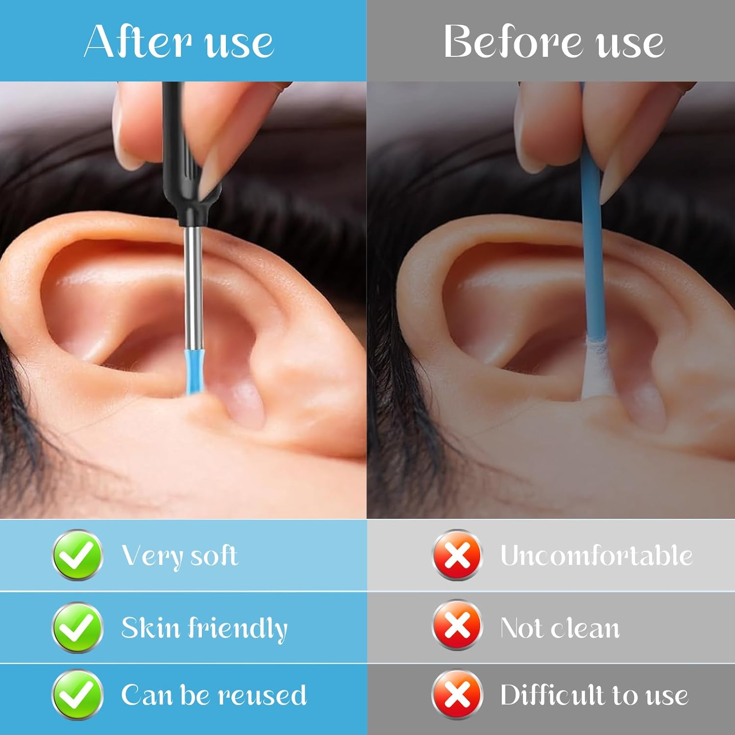 60 Pcs Ear Spoon Tips Silicone Ear Wax Removal Replacement Tips for Ear Camera Ear Wax Removal Endoscope (Blue) image number 1