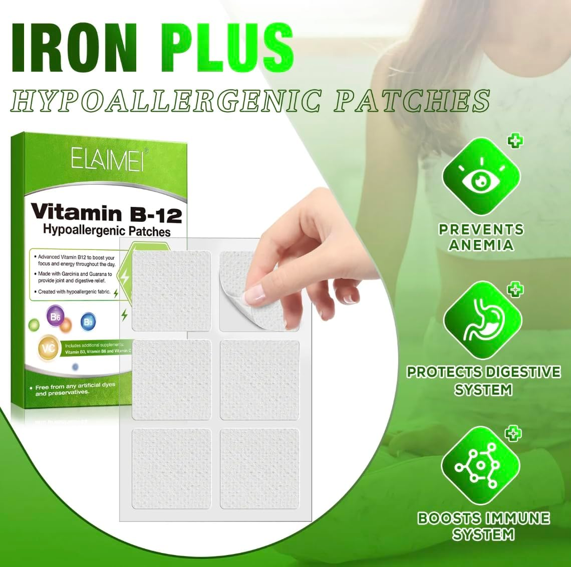 Energy Boost Vitamin B12 Patches - Hypoallergenic, Easy-To-Use, Long-Lasting Transdermal Supplement for Natural Energy, Focus & Mood Support - Vegan, Non-Gmo, Fast Absorption for Men & Women image number 1