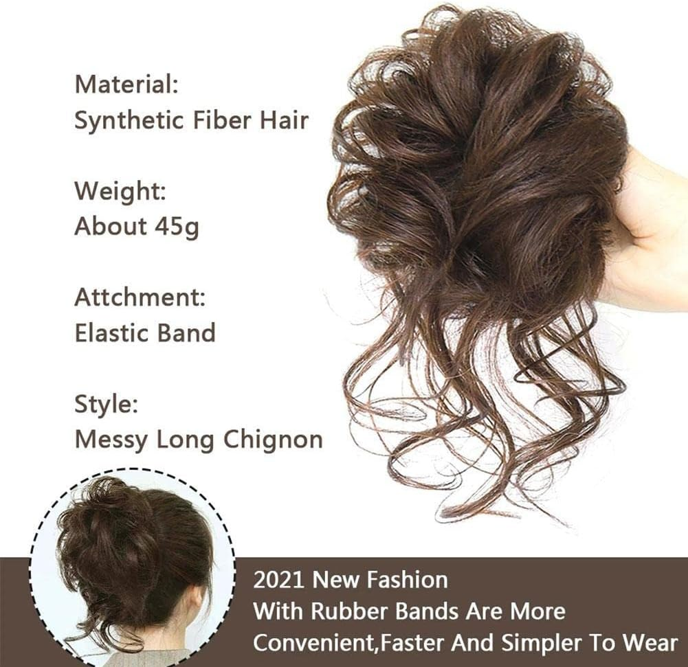 Messy Hair Bun Extensions Synthetic Hair Piece Tousled Updo Curly Scrunchies Ponytails Extension with Elastic Rubber Band Hair Chignons for Women Girls image number 3