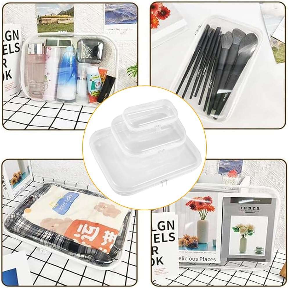 IONPSHG 3Pcs Clear Organizer Bags Waterproof Toiletry Bag Portable Zippered Cases for Snacks Double Zippered Hard Pouch Clear Zipper Pencil Case Medical Grade Plastic Zipper Pouches Travel Case image number 4