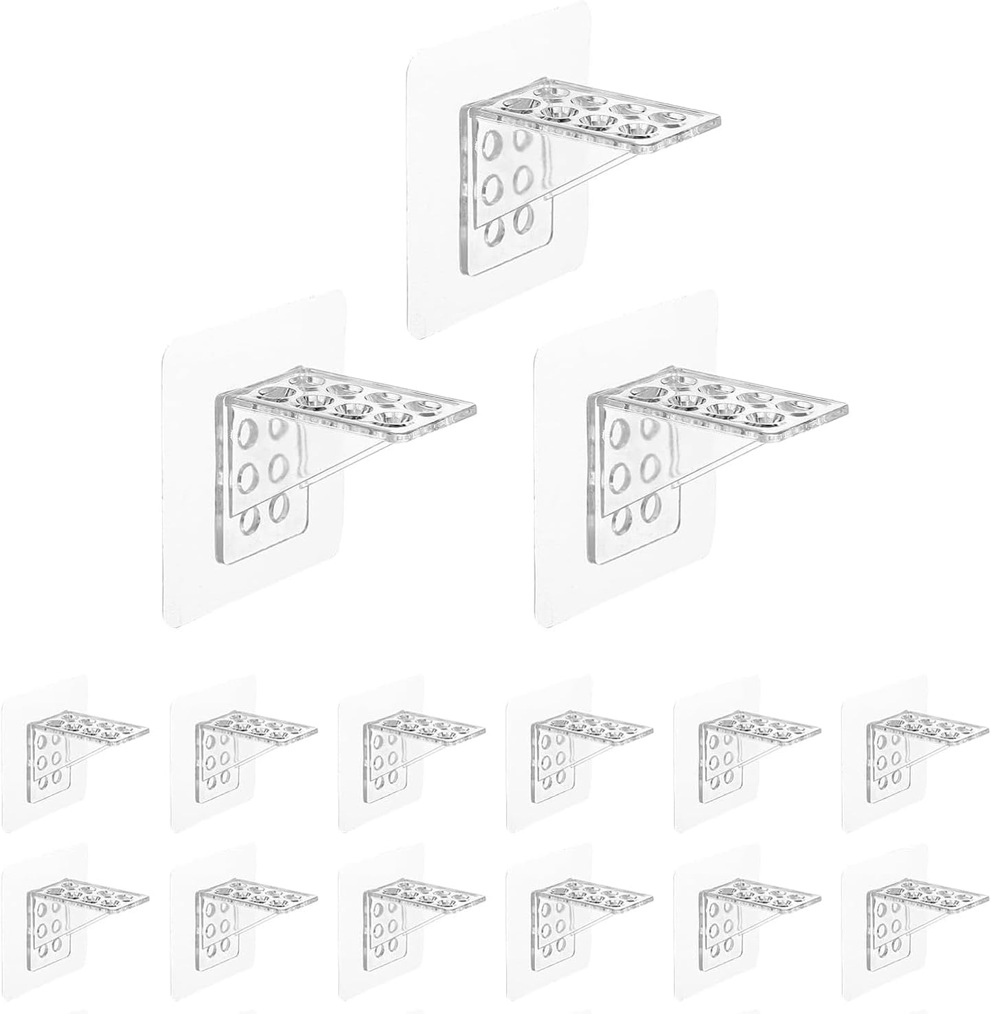 15Pack Adhesive Shelf Bracket, Punch Free Transparent Shelf Support Pegs for Shelves Kitchen Cabinet Closet Clapboard Layer，Clear Self Adhesive Bracket image number 6